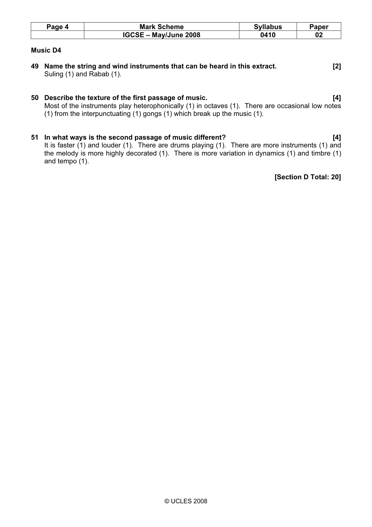 Mark scheme, page 4 of 8