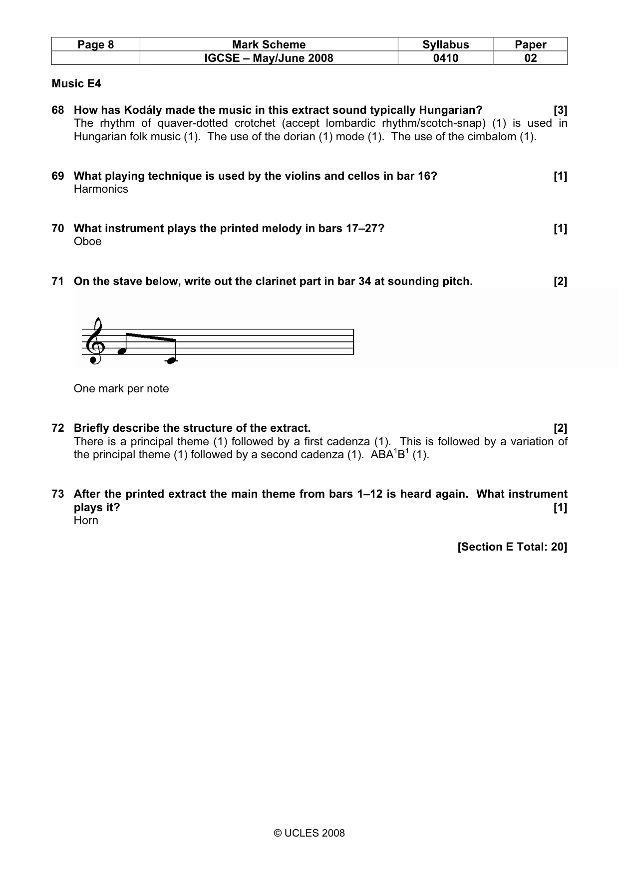 Mark scheme, page 8 of 8