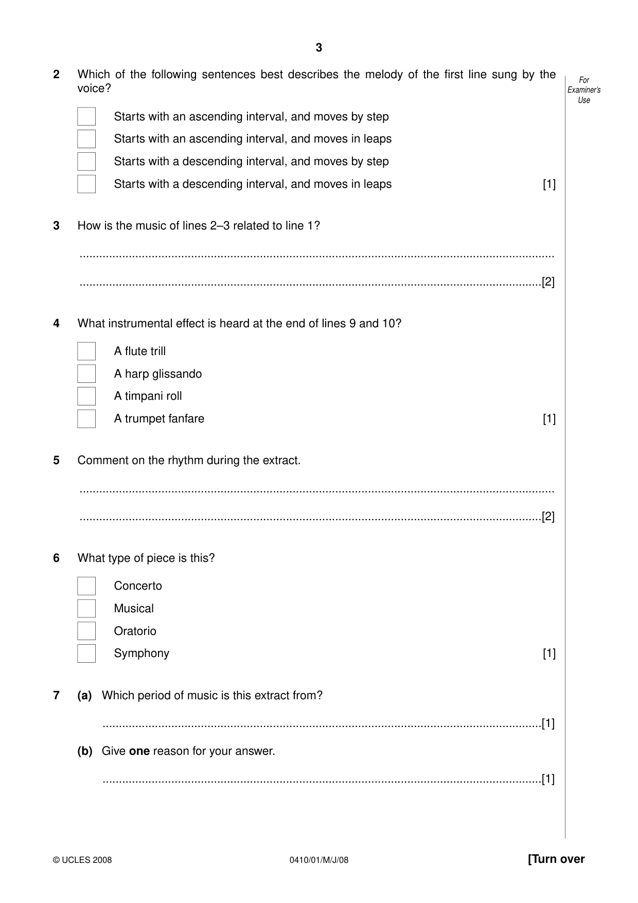 Cambridge IGCSE Music 0410 2008 May/June Paper 1 · Variant 1 question paper, page 3 of 14