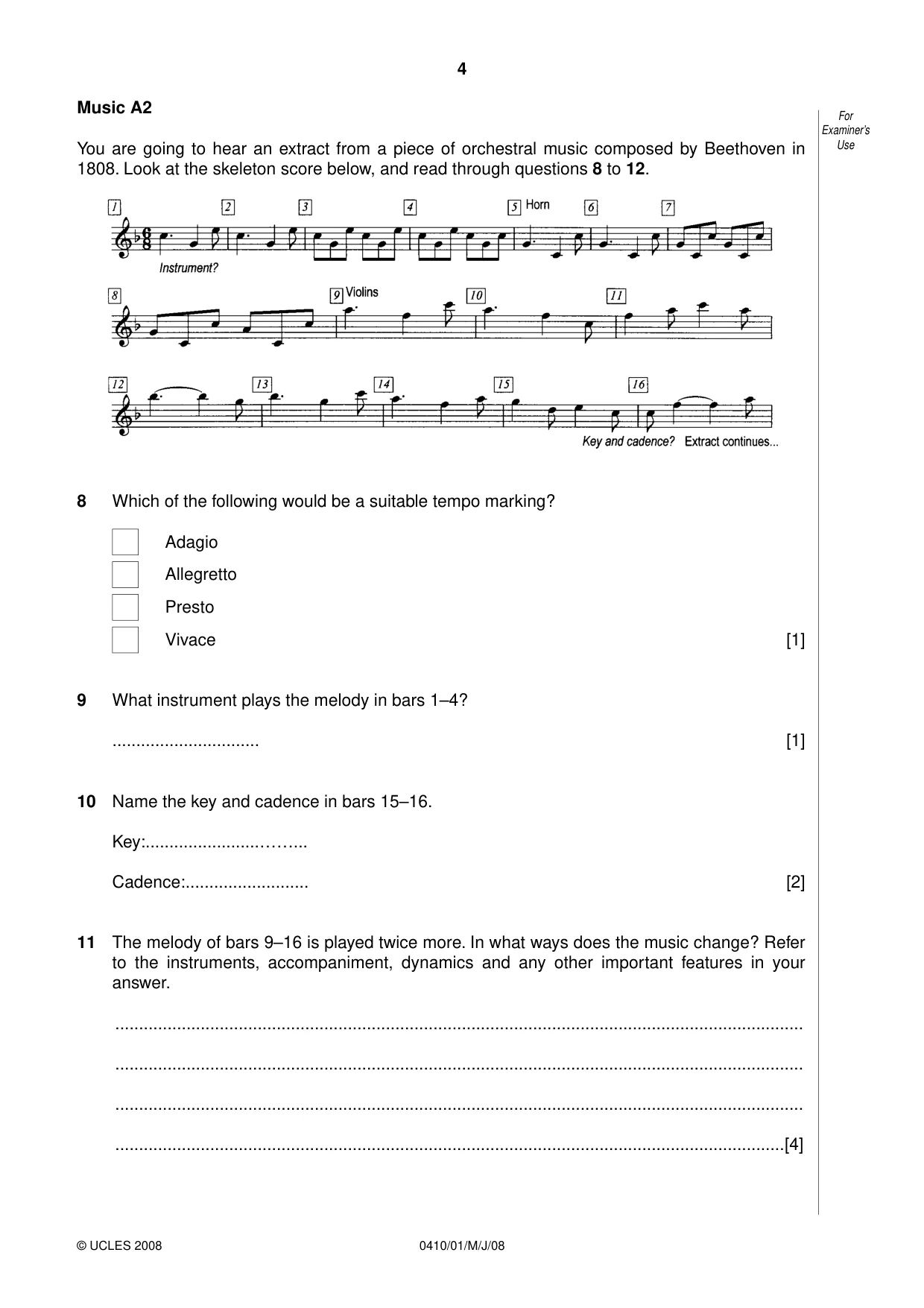 Cambridge IGCSE Music 0410 2008 May/June Paper 1 · Variant 1 question paper, page 4 of 14