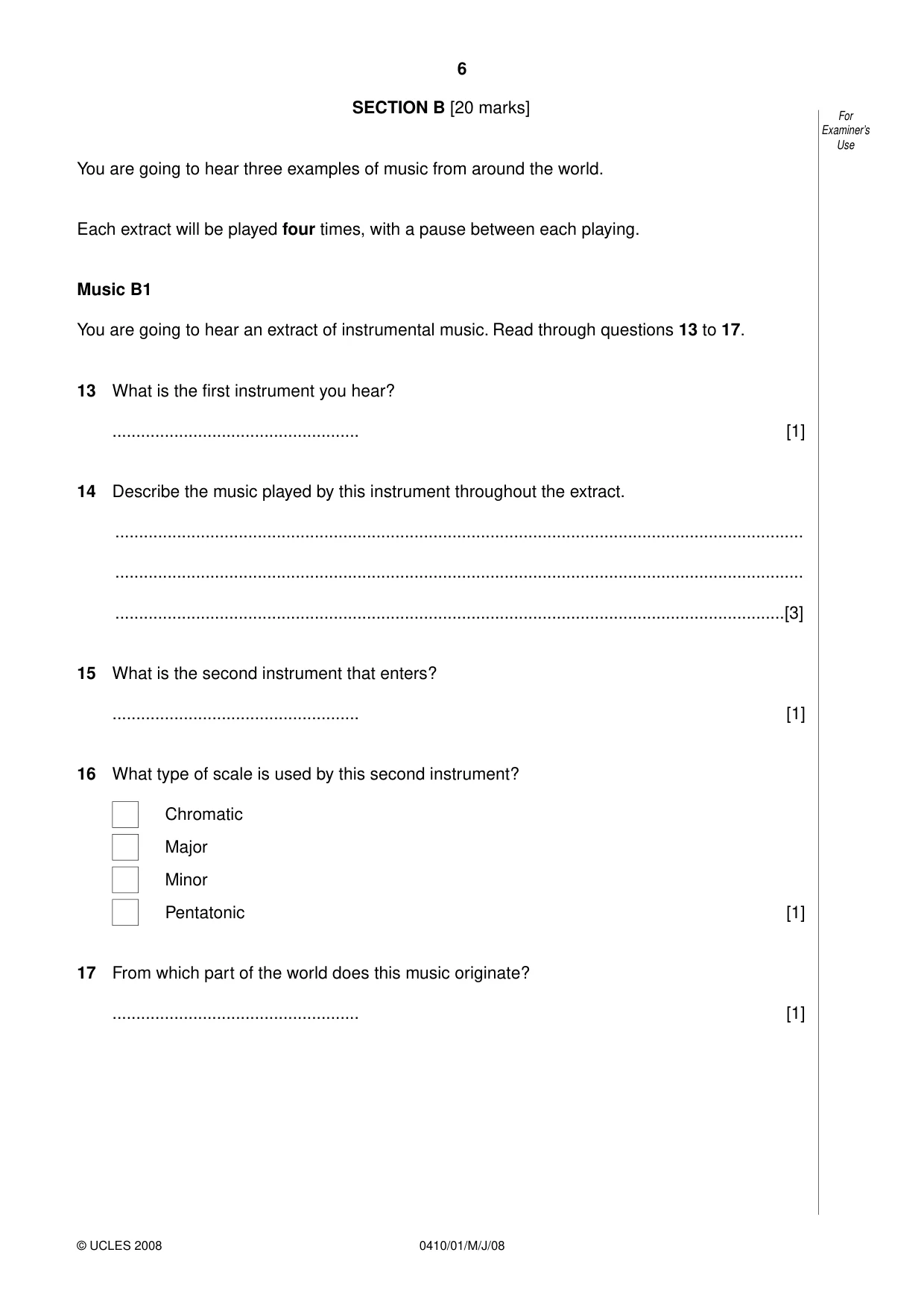 Cambridge IGCSE Music 0410 2008 May/June Paper 1 · Variant 1 question paper, page 6 of 14