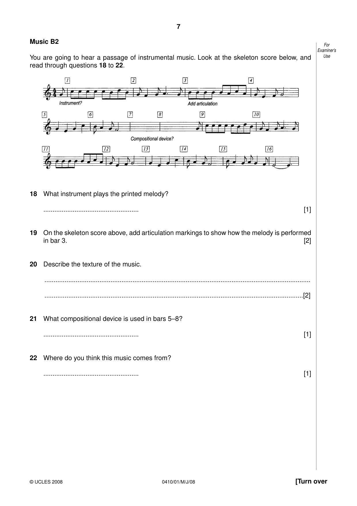 Cambridge IGCSE Music 0410 2008 May/June Paper 1 · Variant 1 question paper, page 7 of 14