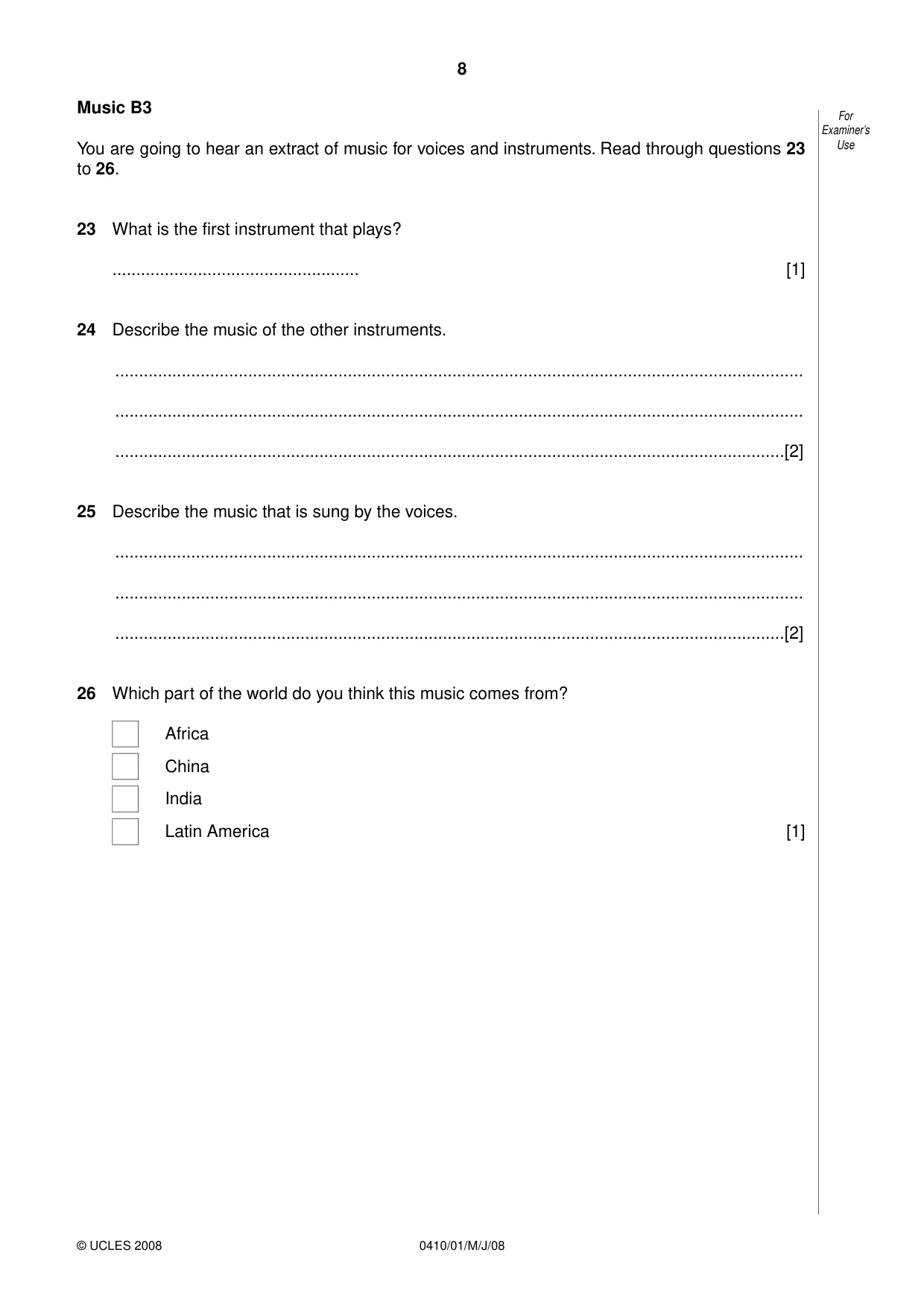 Cambridge IGCSE Music 0410 2008 May/June Paper 1 · Variant 1 question paper, page 8 of 14
