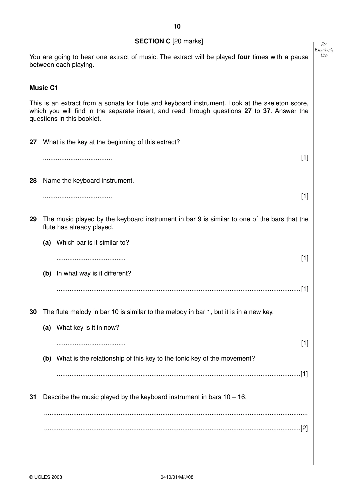 Cambridge IGCSE Music 0410 2008 May/June Paper 1 · Variant 1 question paper, page 10 of 14
