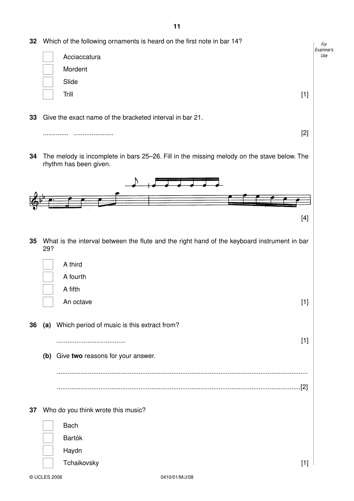 Cambridge IGCSE Music 0410 2008 May/June Paper 1 · Variant 1 question paper, page 11 of 14