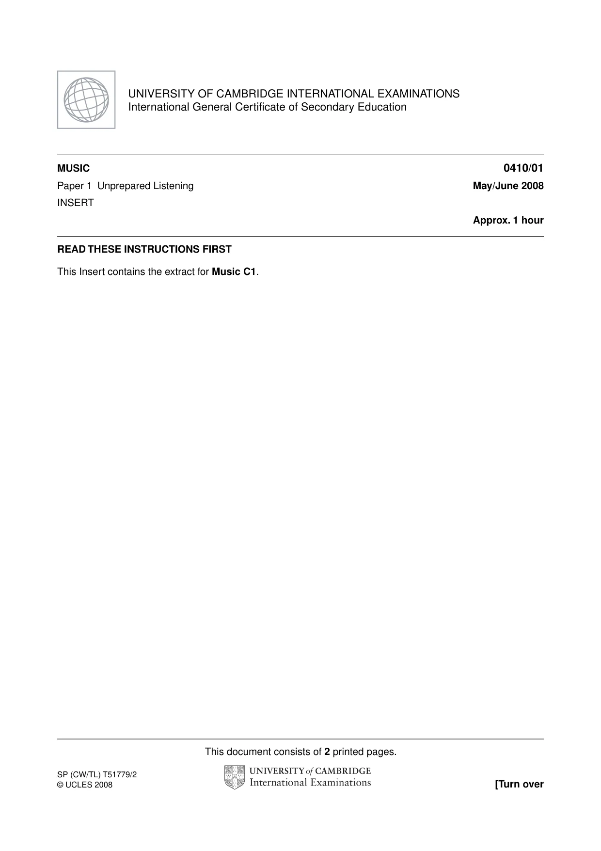 Cambridge IGCSE Music 0410 2008 May/June Paper 1 · Variant 1 question paper, page 13 of 14