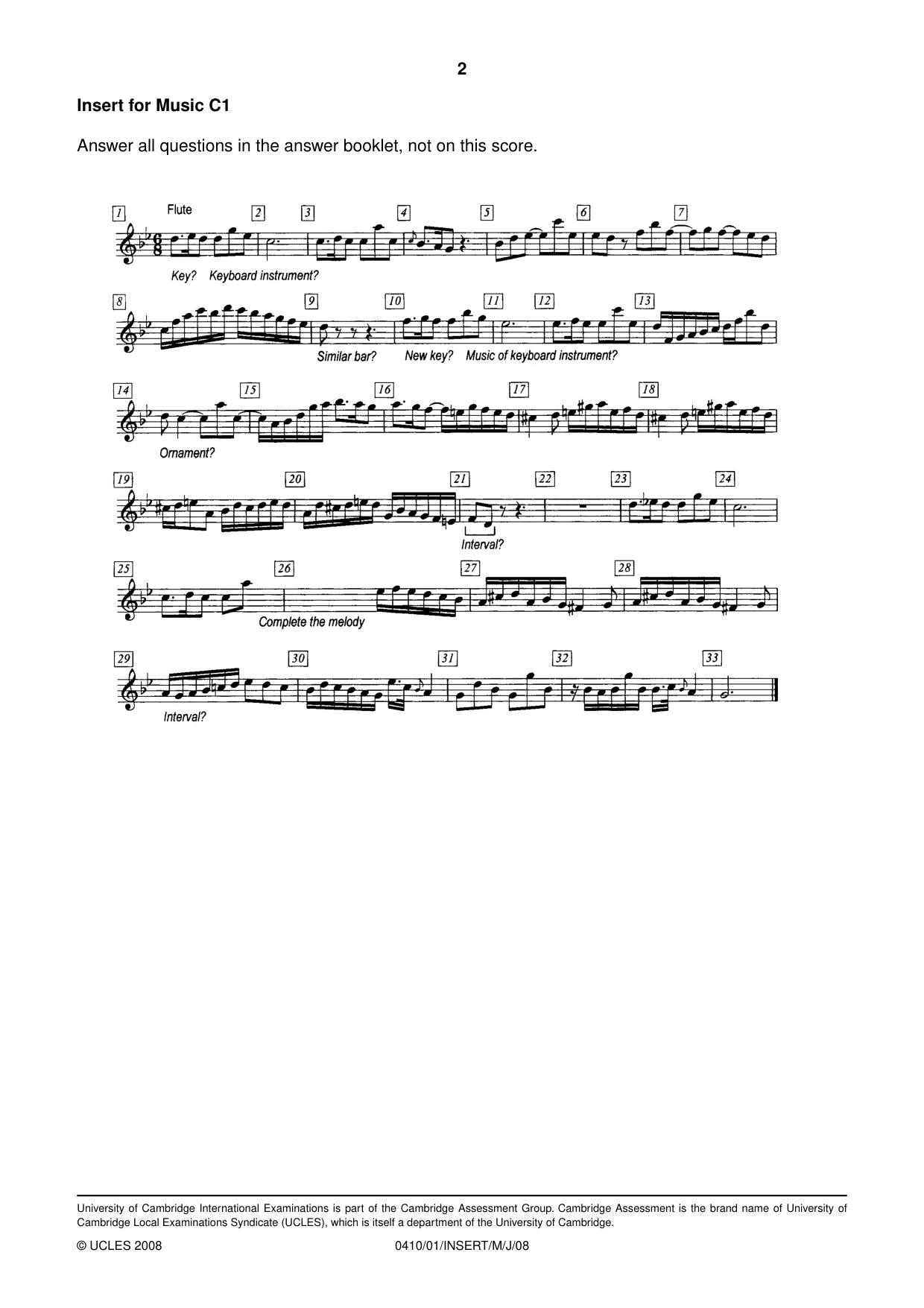 Cambridge IGCSE Music 0410 2008 May/June Paper 1 · Variant 1 question paper, page 14 of 14