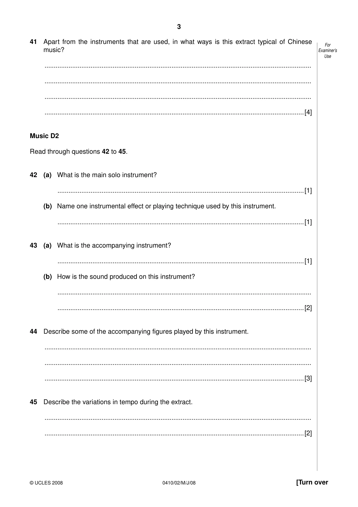 Cambridge IGCSE Music 0410 2008 May/June Paper 2 · Variant 1 question paper, page 3 of 16