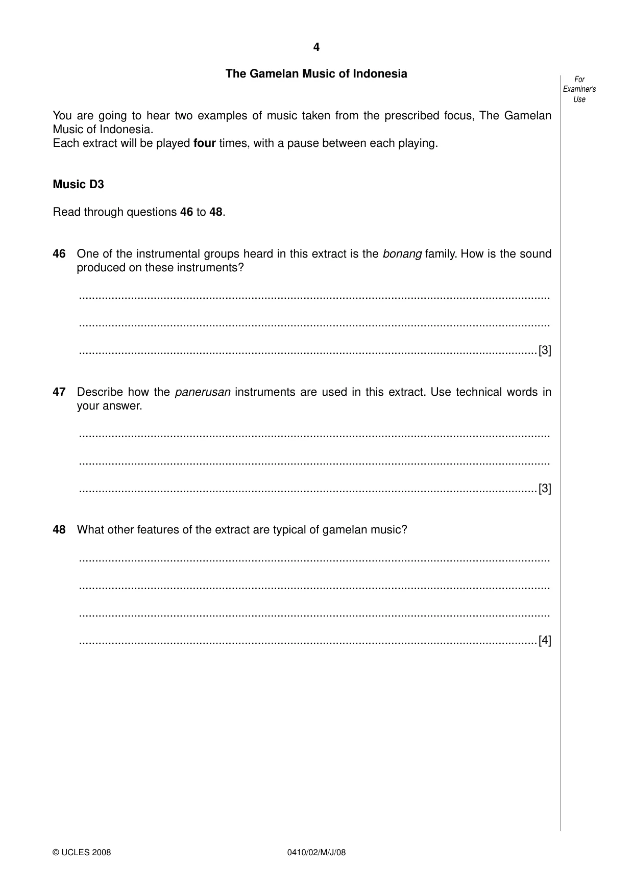 Cambridge IGCSE Music 0410 2008 May/June Paper 2 · Variant 1 question paper, page 4 of 16