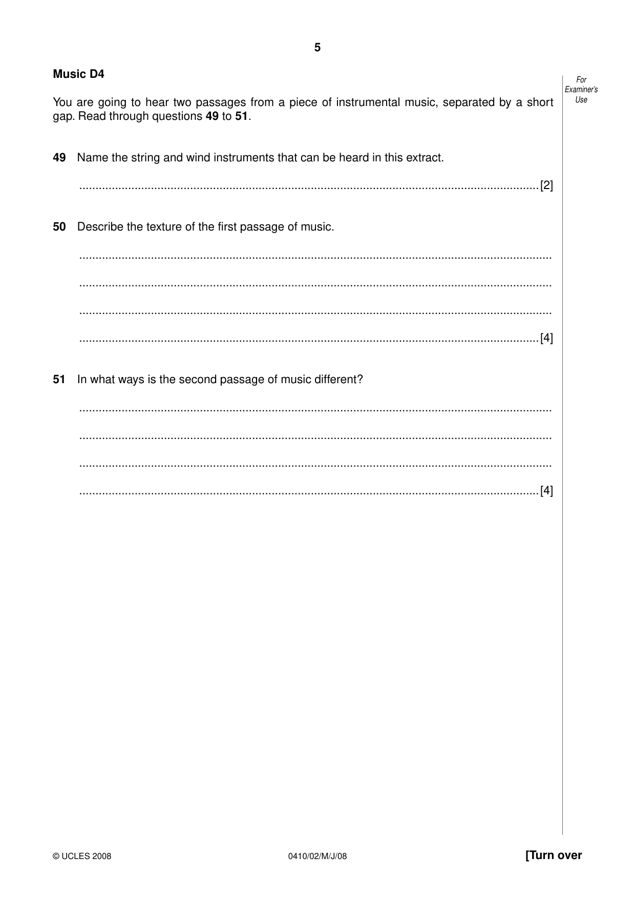 Cambridge IGCSE Music 0410 2008 May/June Paper 2 · Variant 1 question paper, page 5 of 16