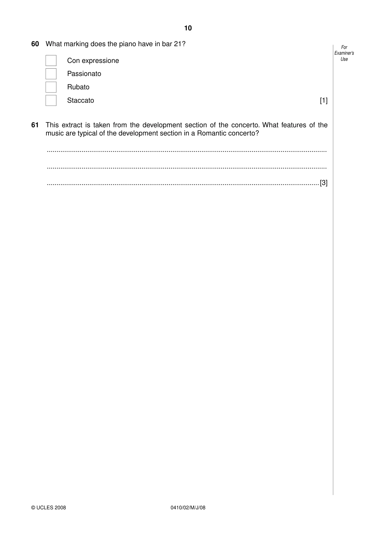 Cambridge IGCSE Music 0410 2008 May/June Paper 2 · Variant 1 question paper, page 10 of 16