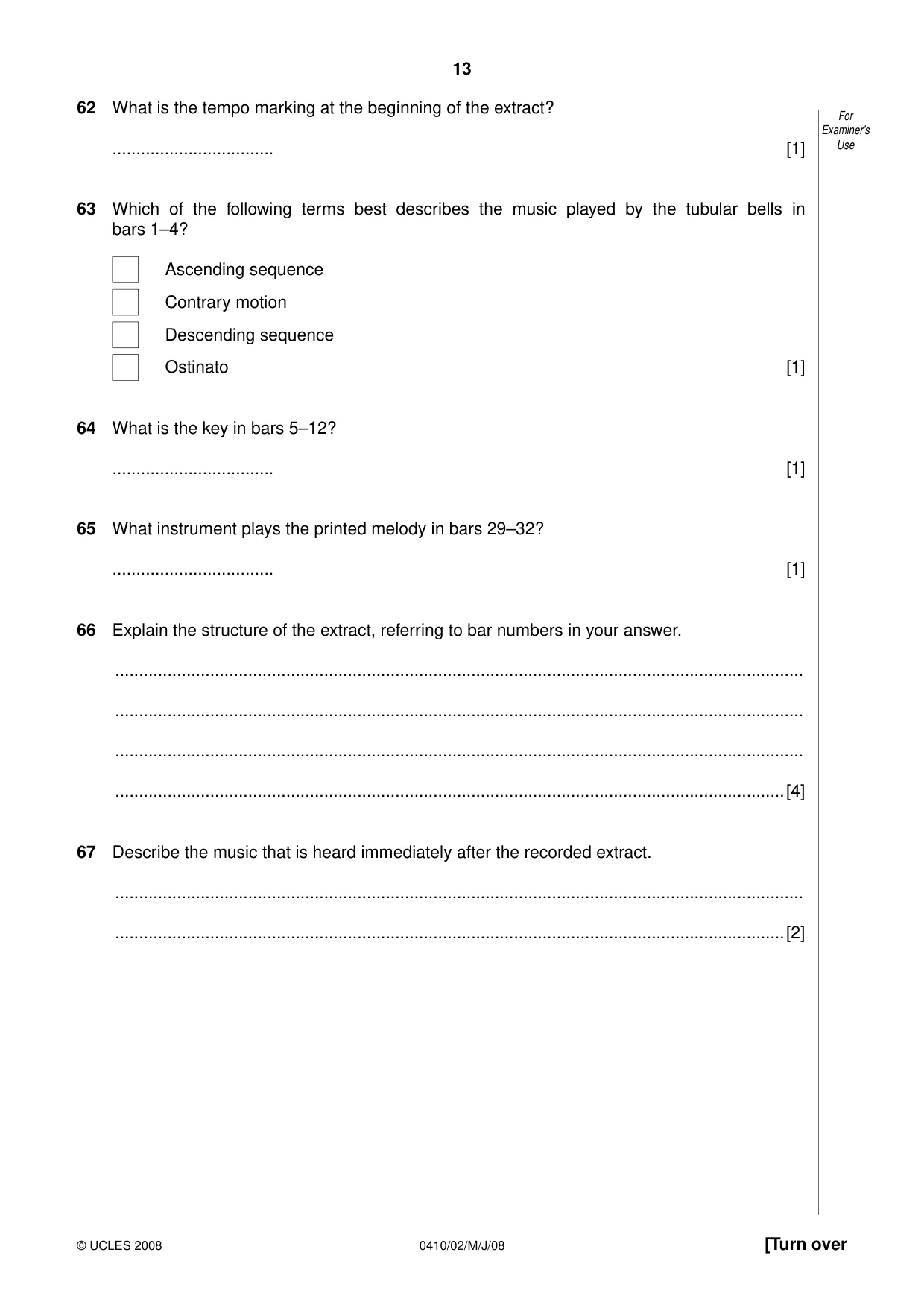 Cambridge IGCSE Music 0410 2008 May/June Paper 2 · Variant 1 question paper, page 13 of 16