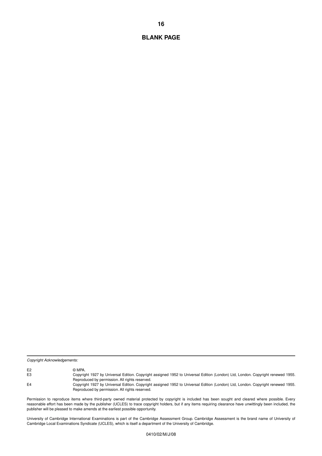 Cambridge IGCSE Music 0410 2008 May/June Paper 2 · Variant 1 question paper, page 16 of 16