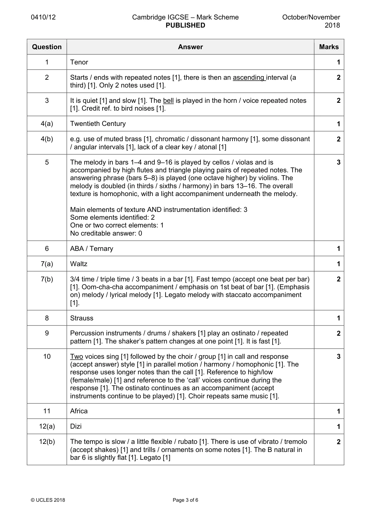 Mark scheme, page 3 of 6