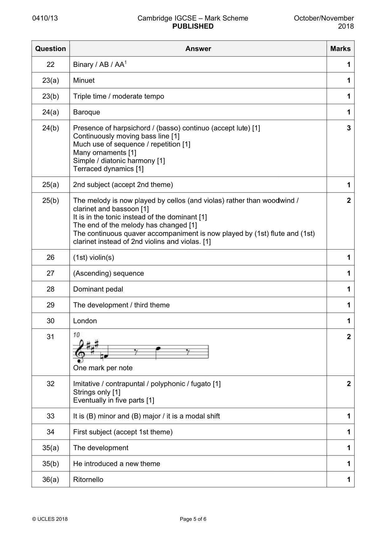 Mark scheme, page 5 of 6