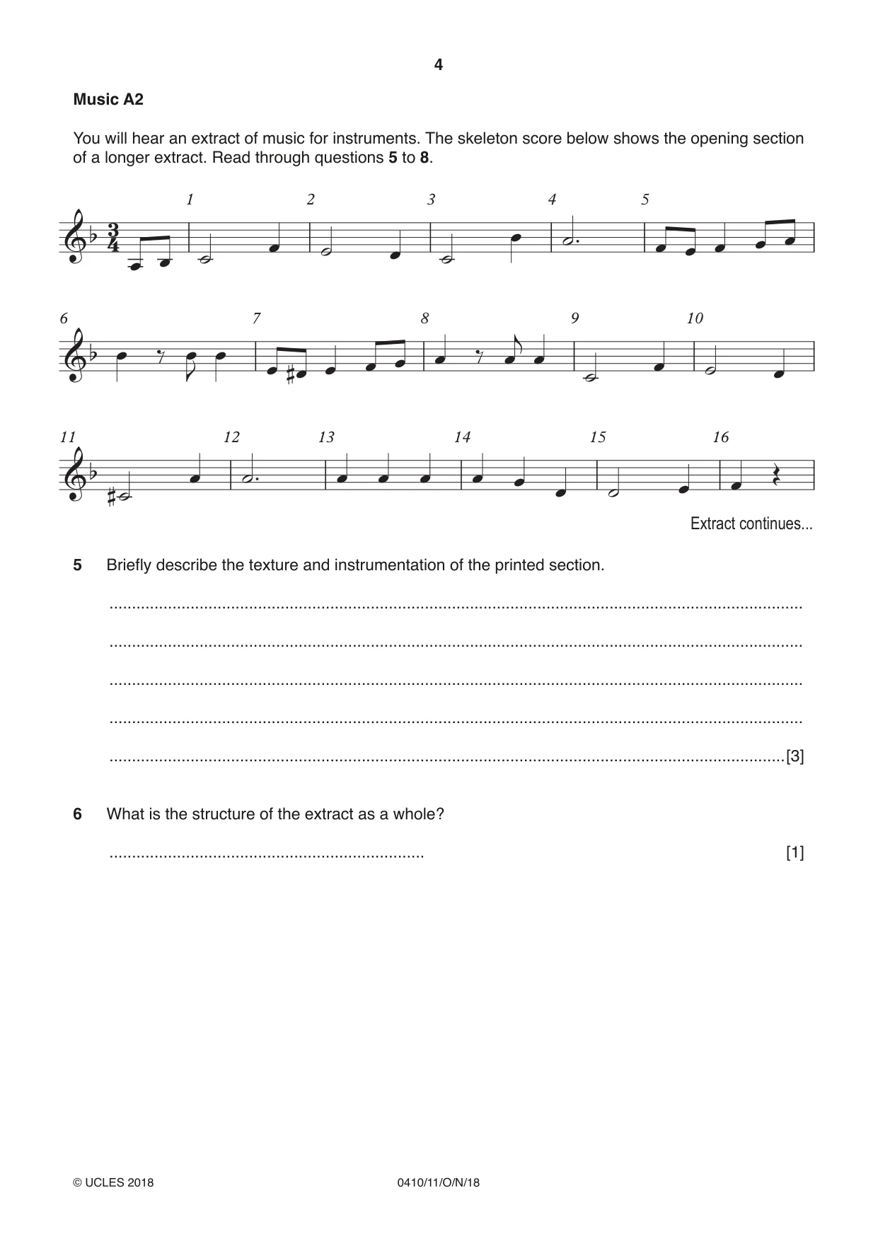 Cambridge IGCSE Music 0410 2018 Oct/Nov Paper 1 · Variant 1 question paper, page 4 of 16
