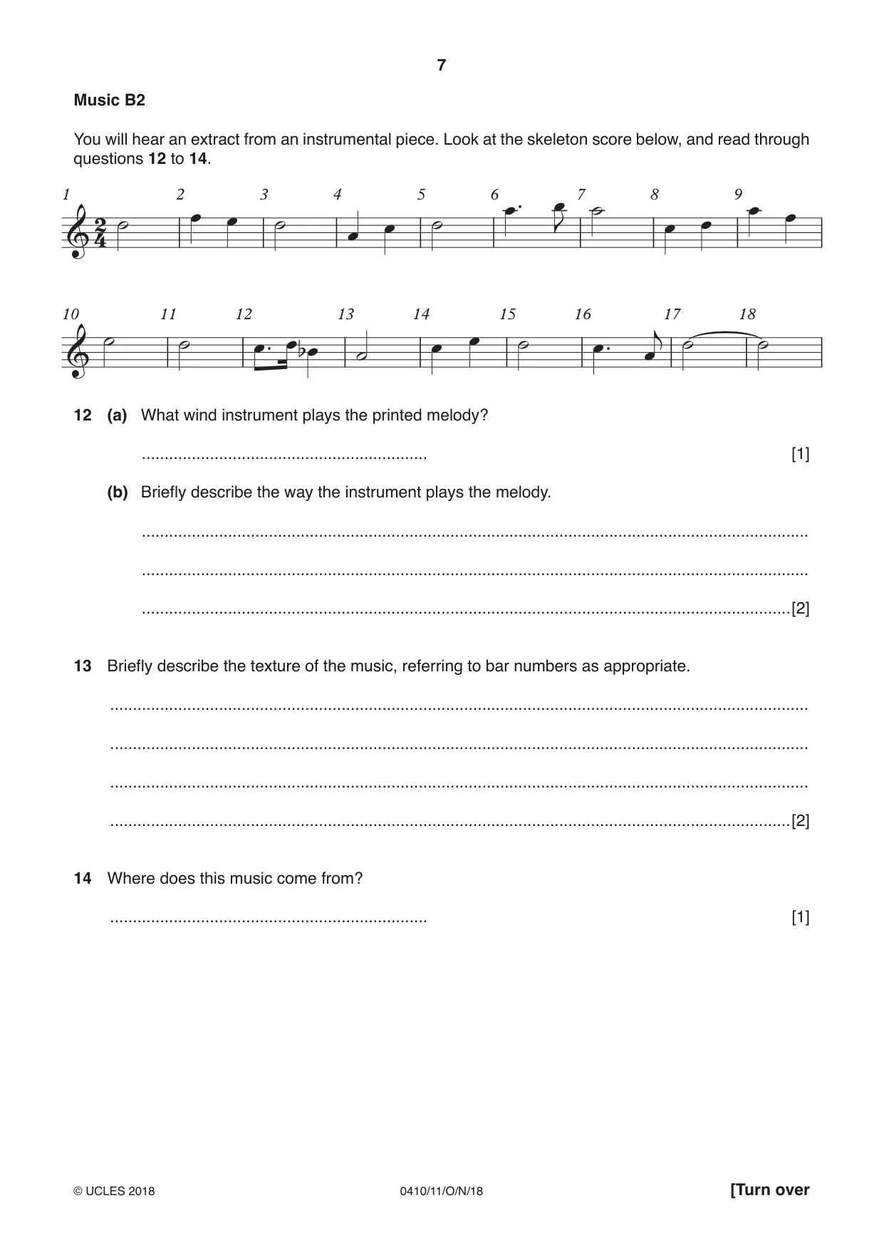Cambridge IGCSE Music 0410 2018 Oct/Nov Paper 1 · Variant 1 question paper, page 7 of 16