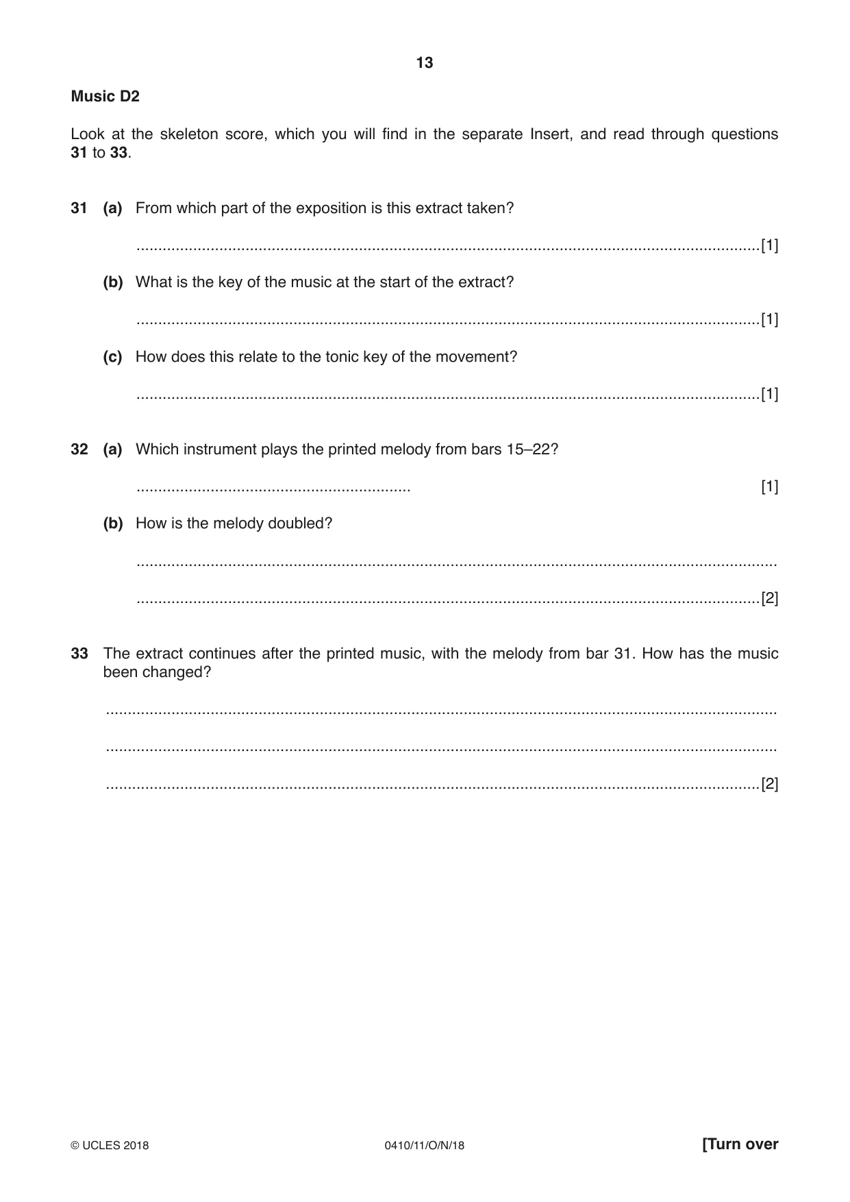 Cambridge IGCSE Music 0410 2018 Oct/Nov Paper 1 · Variant 1 question paper, page 13 of 16