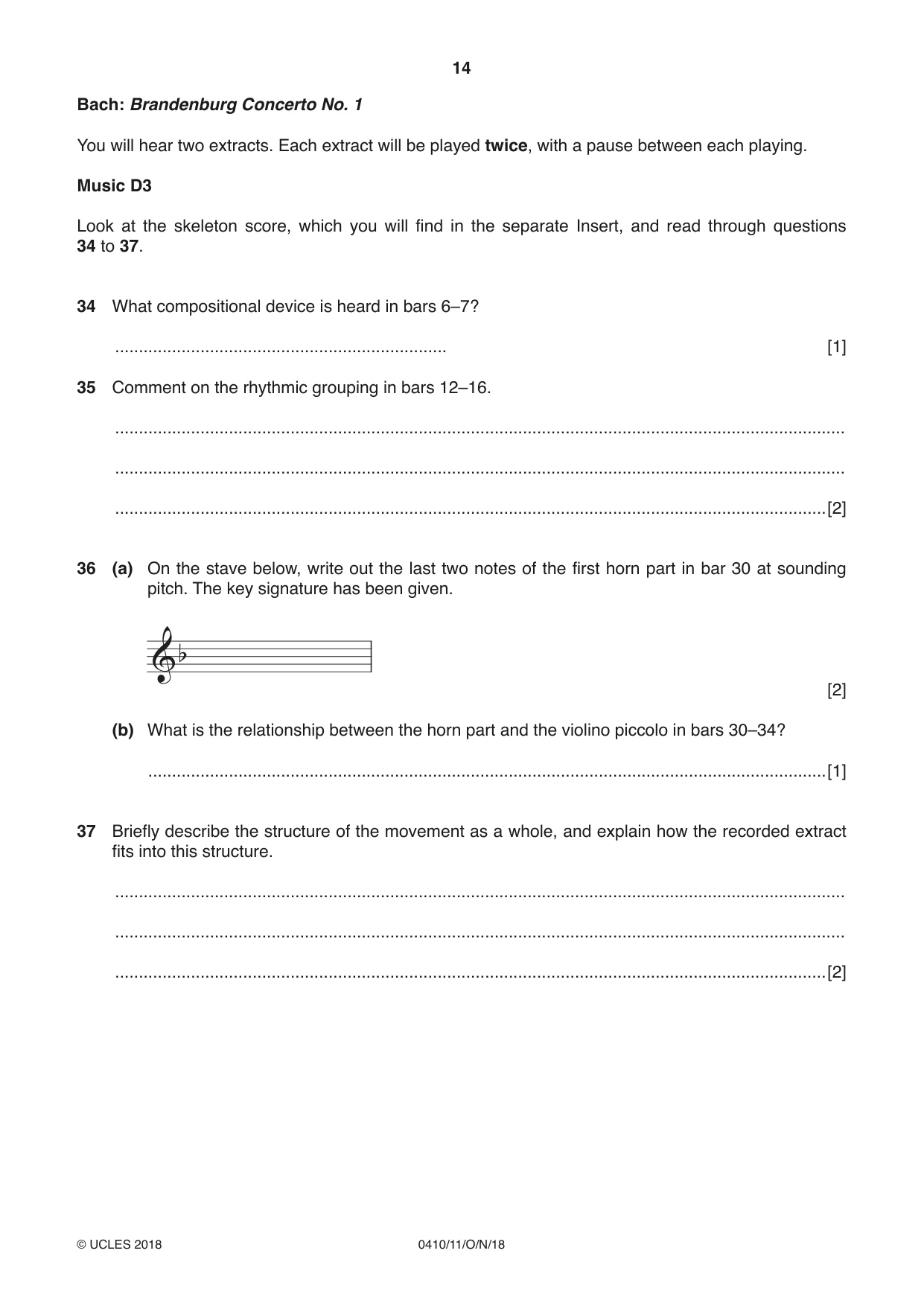 Cambridge IGCSE Music 0410 2018 Oct/Nov Paper 1 · Variant 1 question paper, page 14 of 16