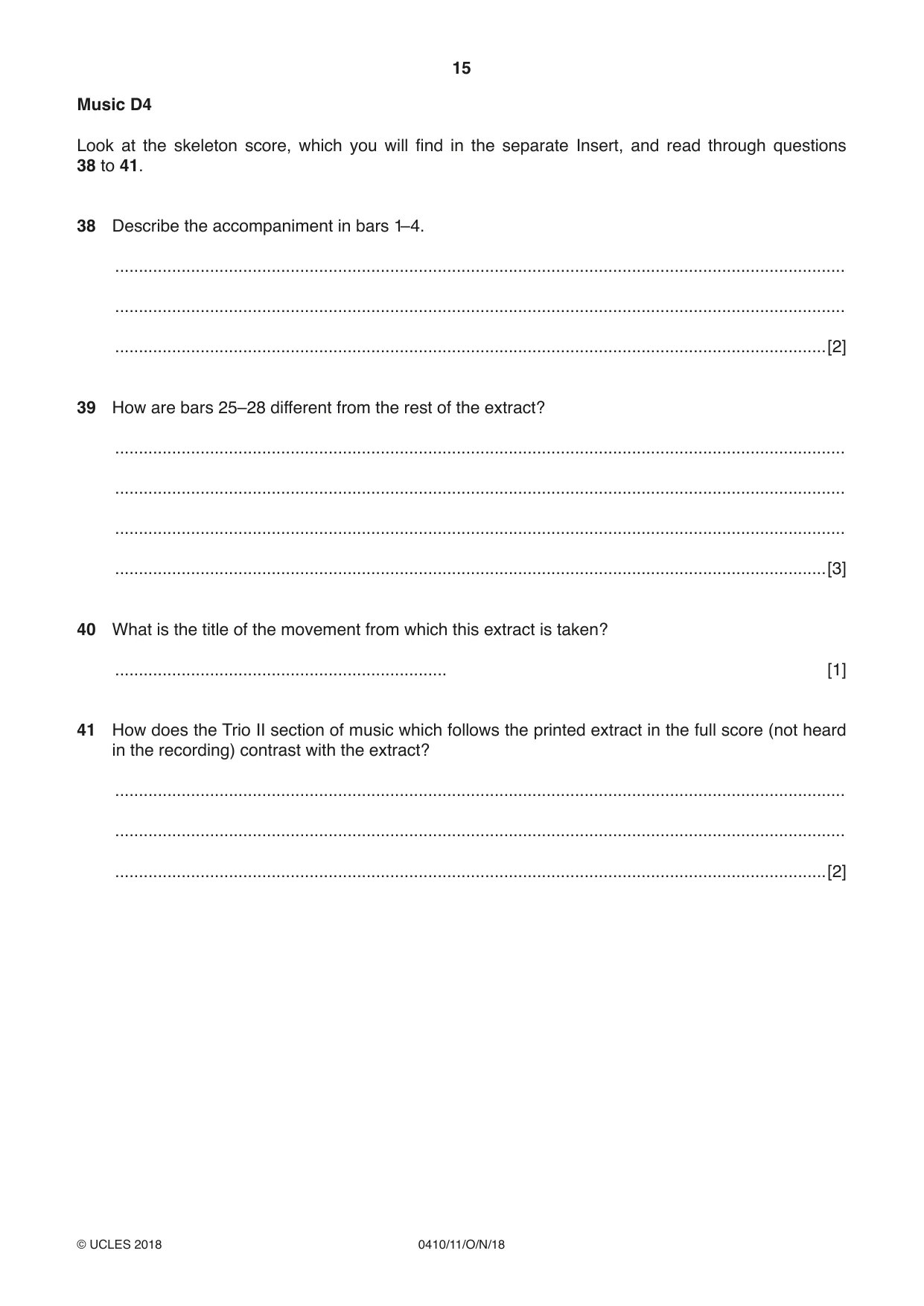 Cambridge IGCSE Music 0410 2018 Oct/Nov Paper 1 · Variant 1 question paper, page 15 of 16