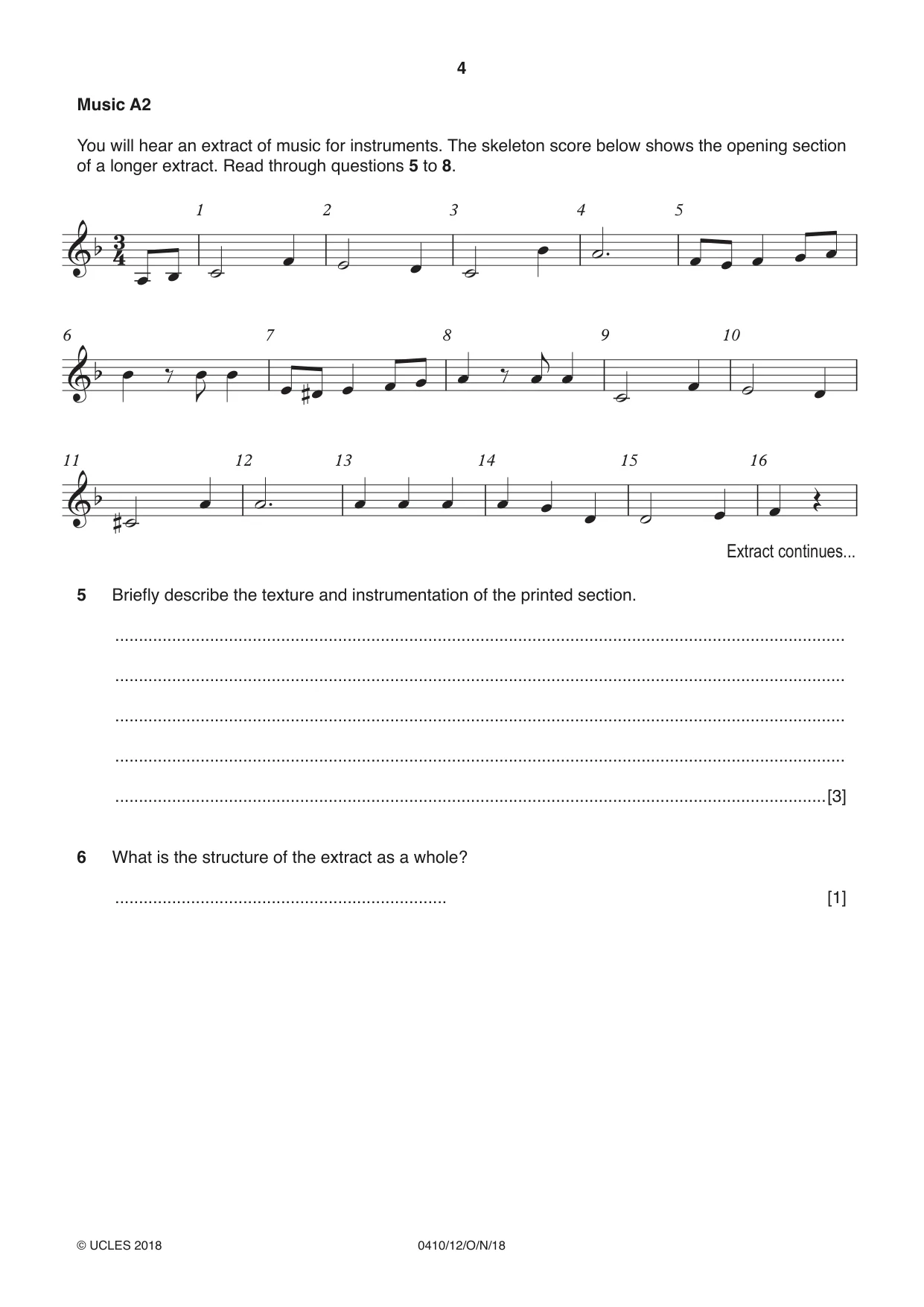Cambridge IGCSE Music 0410 2018 Oct/Nov Paper 1 · Variant 2 question paper, page 4 of 16