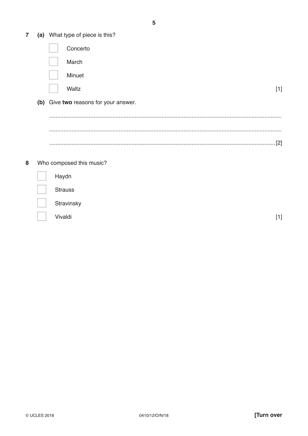 Cambridge IGCSE Music 0410 2018 Oct/Nov Paper 1 · Variant 2 question paper, page 5 of 16