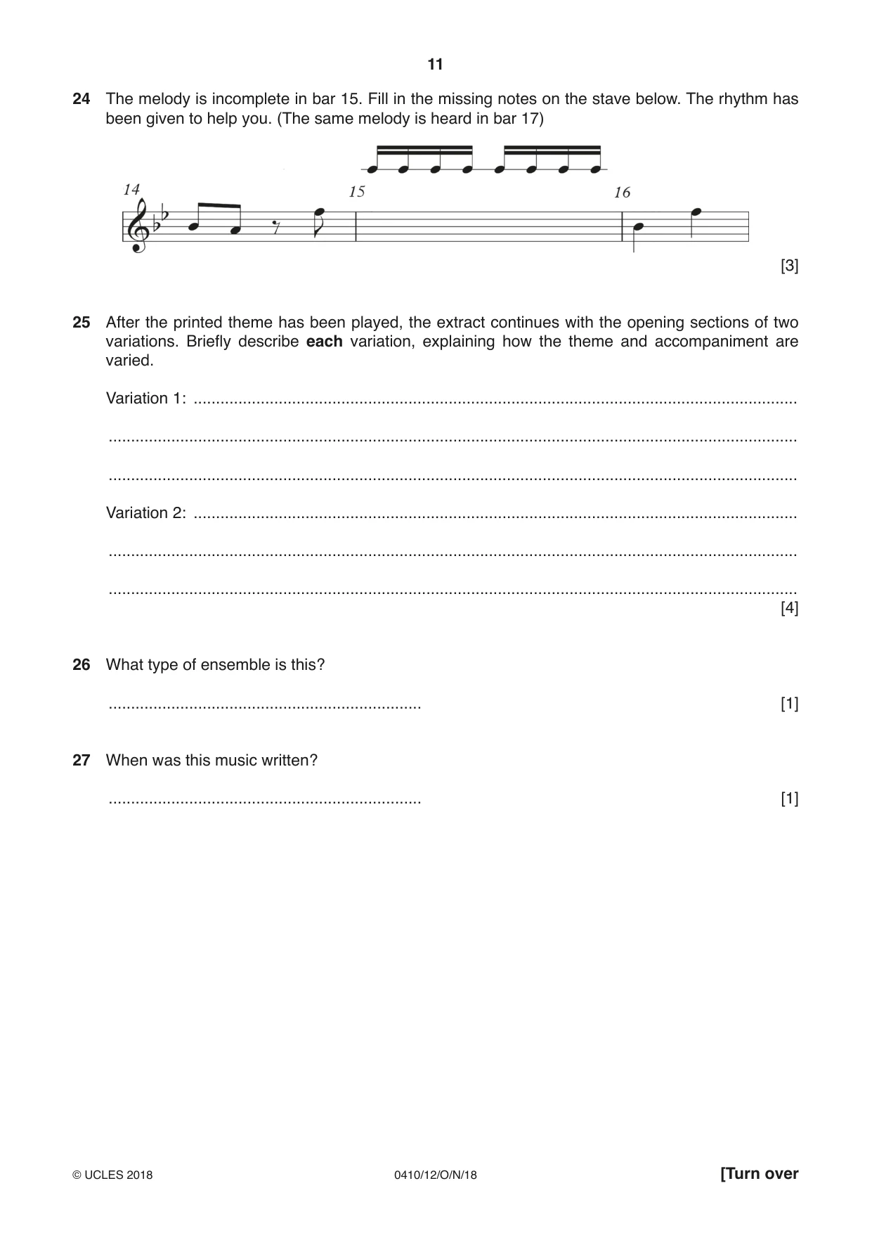 Cambridge IGCSE Music 0410 2018 Oct/Nov Paper 1 · Variant 2 question paper, page 11 of 16