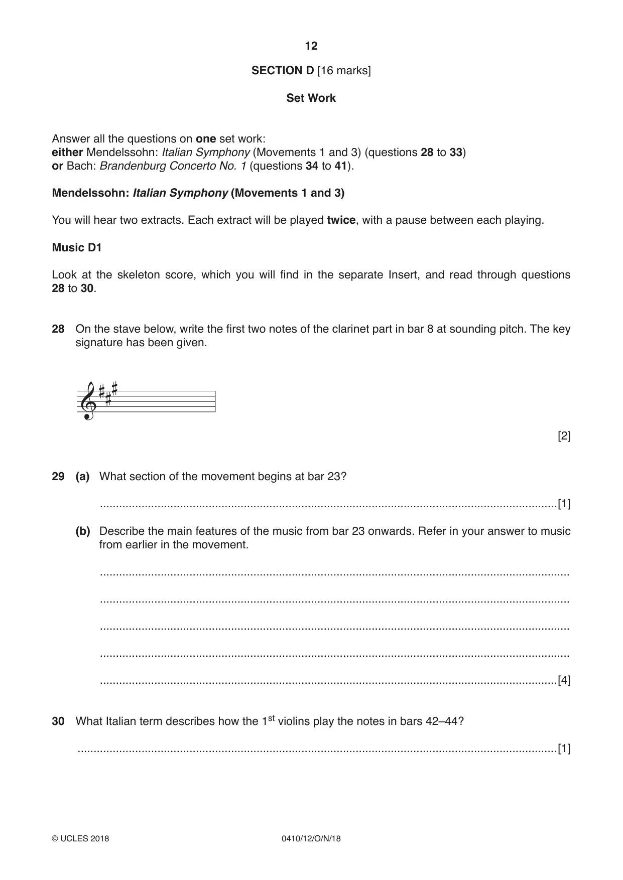Cambridge IGCSE Music 0410 2018 Oct/Nov Paper 1 · Variant 2 question paper, page 12 of 16