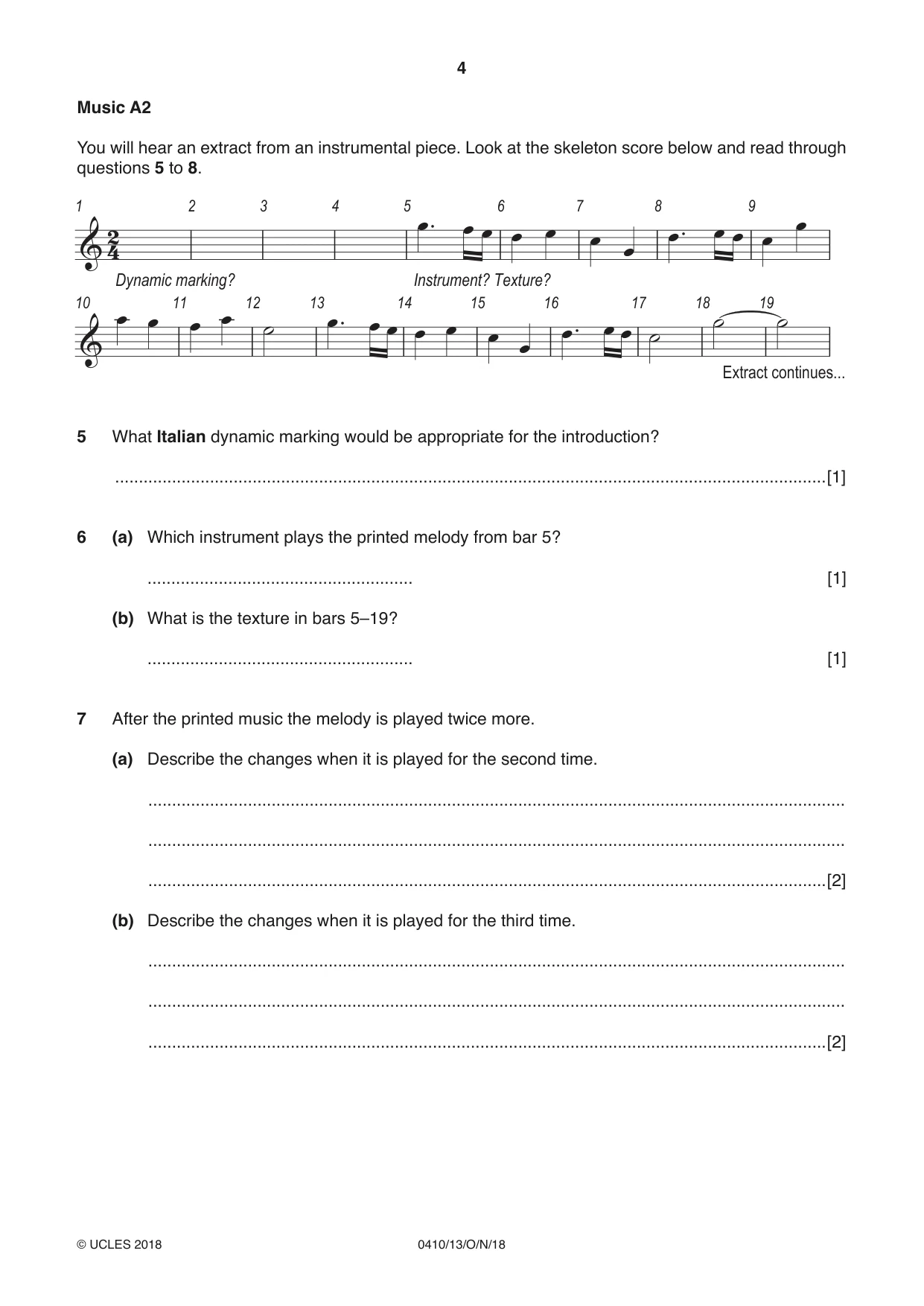 Cambridge IGCSE Music 0410 2018 Oct/Nov Paper 1 · Variant 3 question paper, page 4 of 16