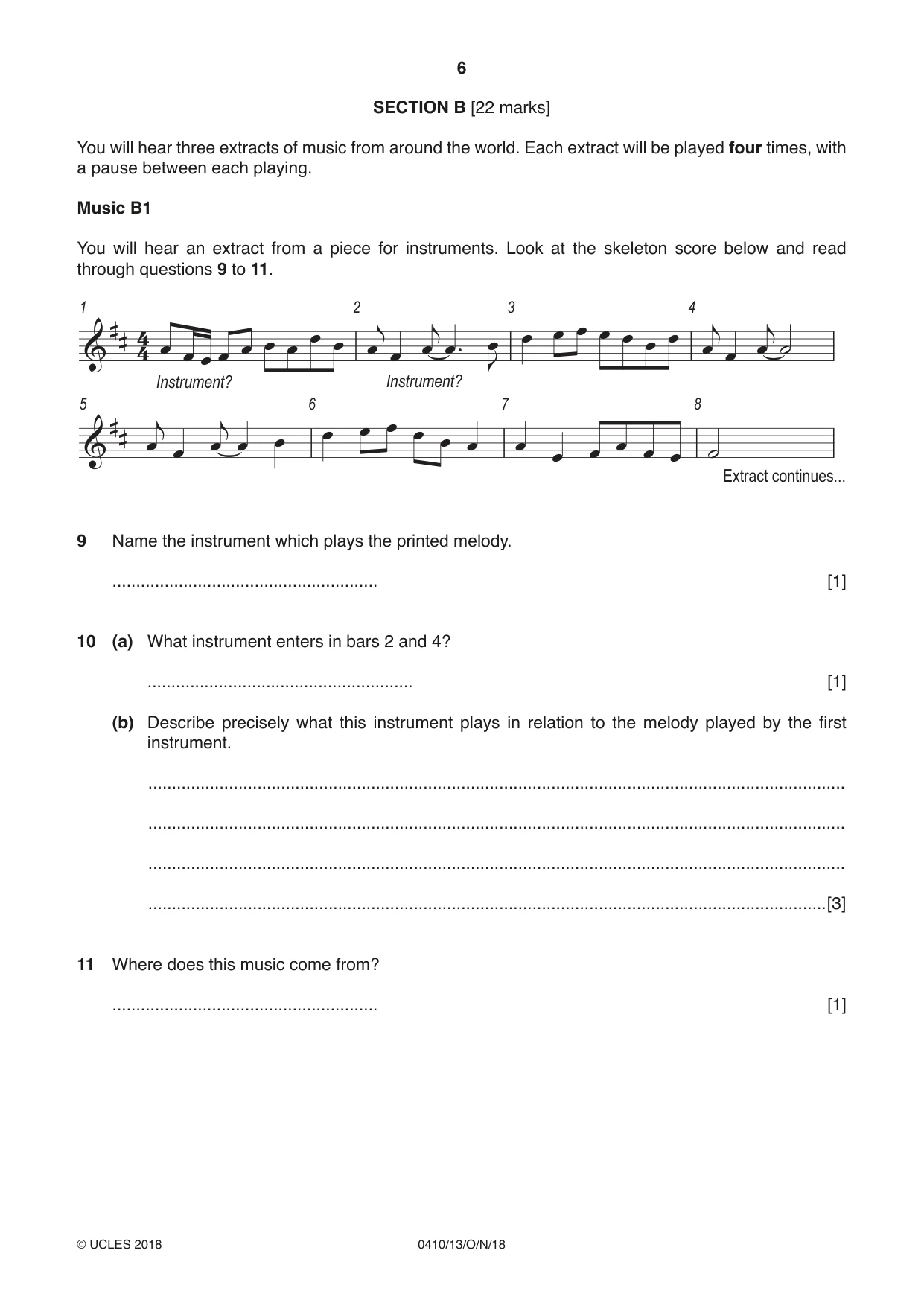 Cambridge IGCSE Music 0410 2018 Oct/Nov Paper 1 · Variant 3 question paper, page 6 of 16