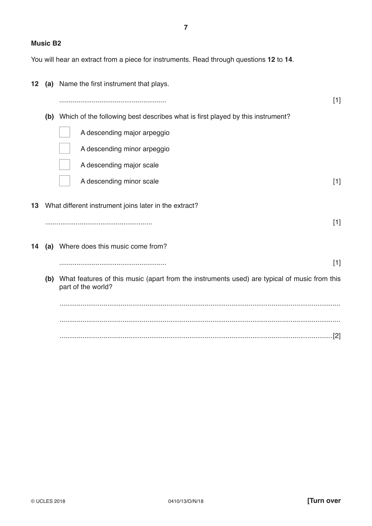 Cambridge IGCSE Music 0410 2018 Oct/Nov Paper 1 · Variant 3 question paper, page 7 of 16