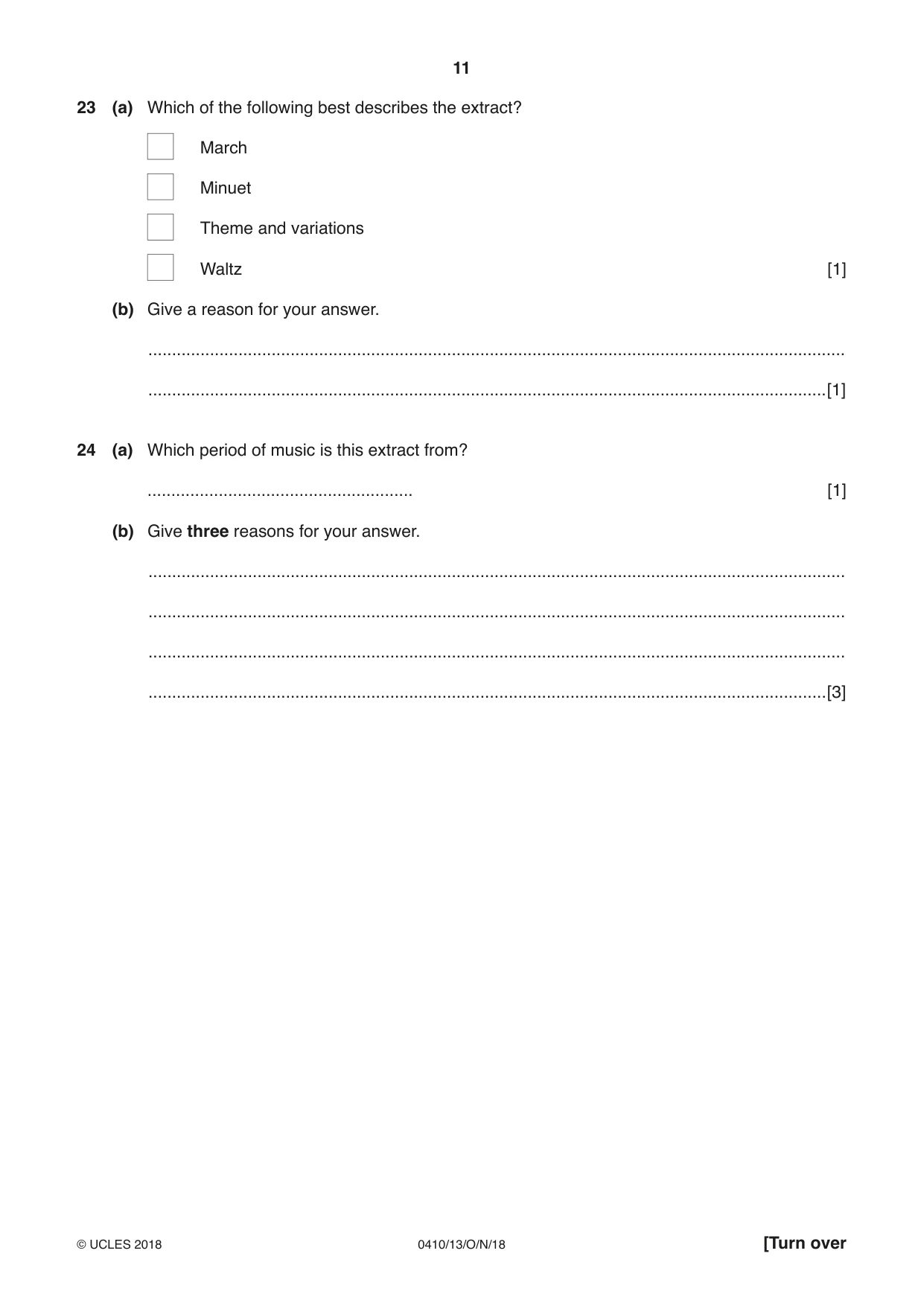 Cambridge IGCSE Music 0410 2018 Oct/Nov Paper 1 · Variant 3 question paper, page 11 of 16