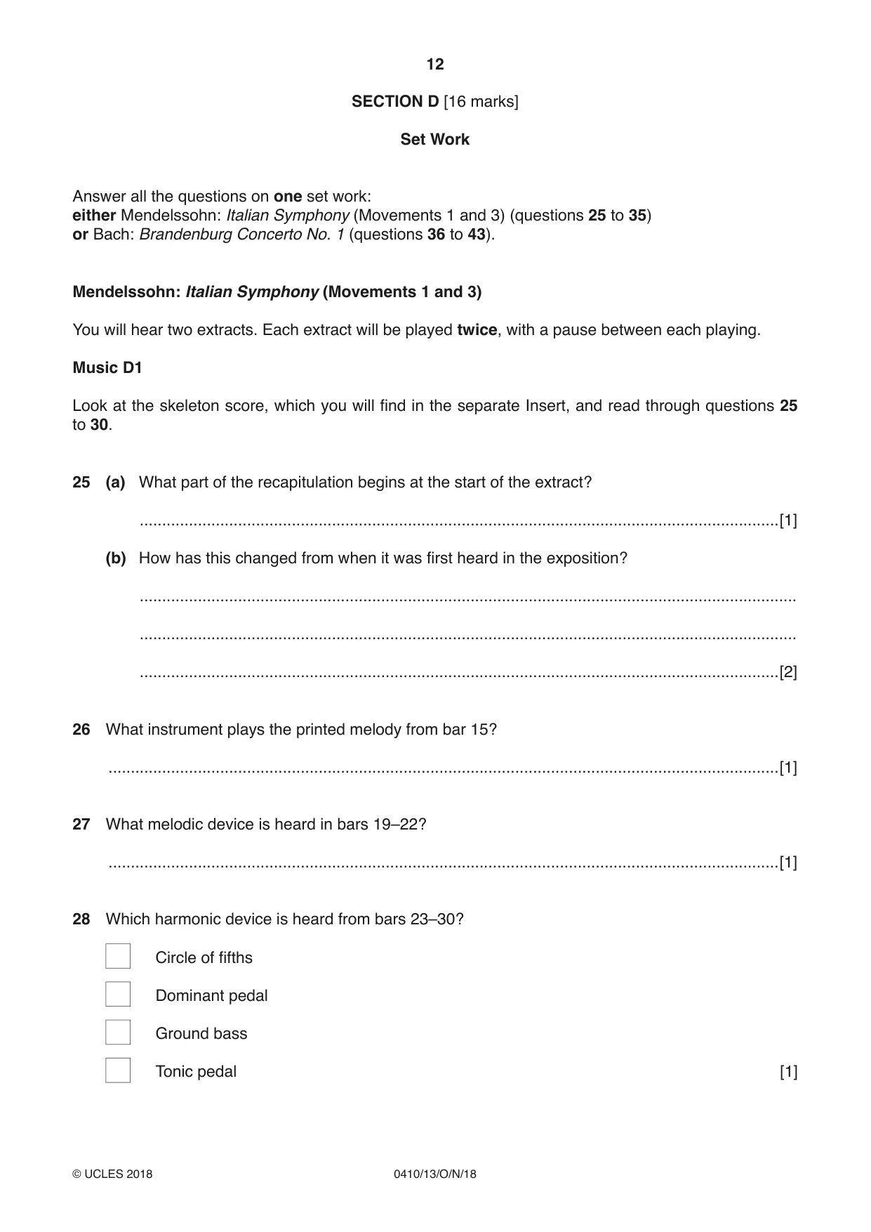 Cambridge IGCSE Music 0410 2018 Oct/Nov Paper 1 · Variant 3 question paper, page 12 of 16