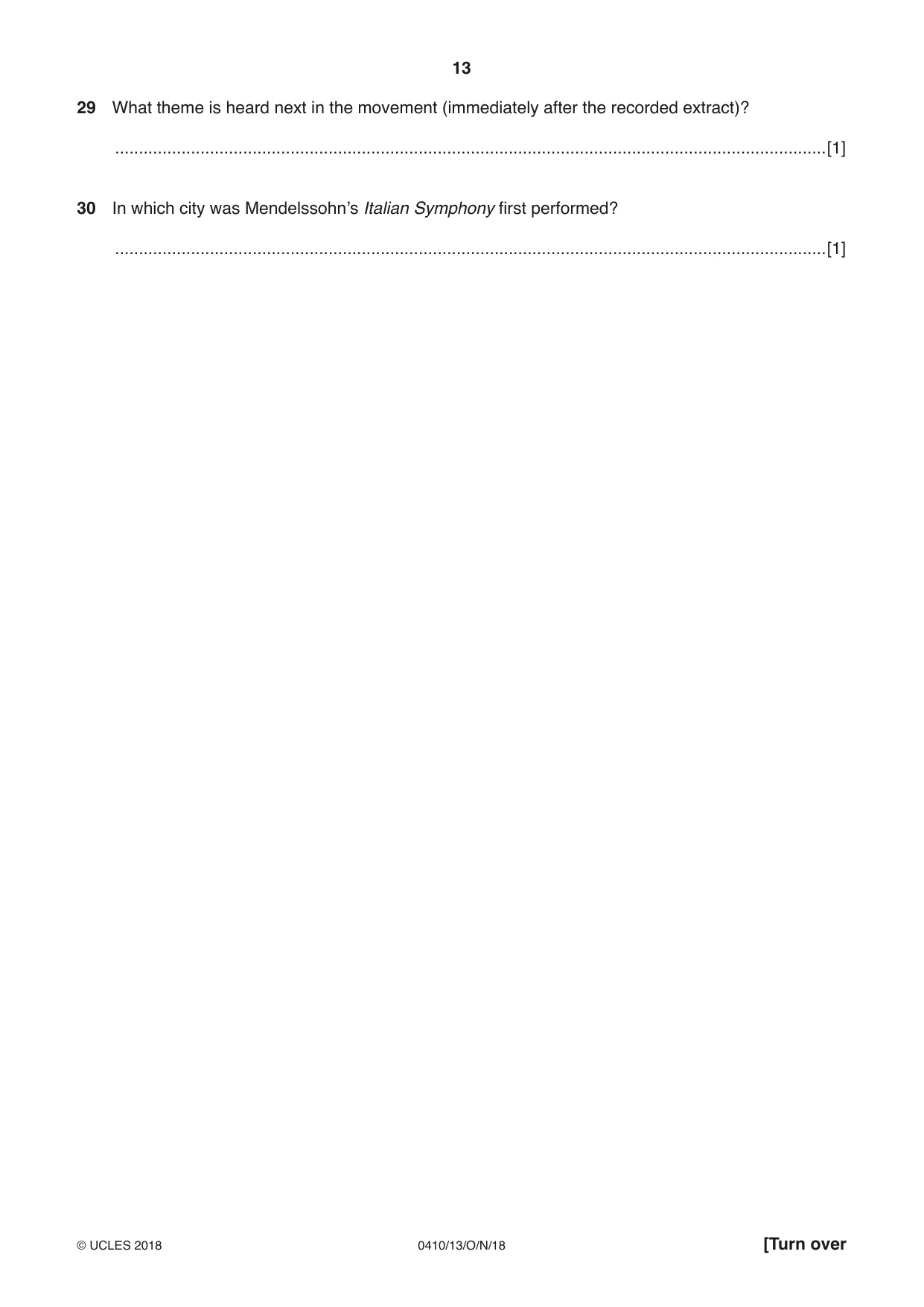 Cambridge IGCSE Music 0410 2018 Oct/Nov Paper 1 · Variant 3 question paper, page 13 of 16