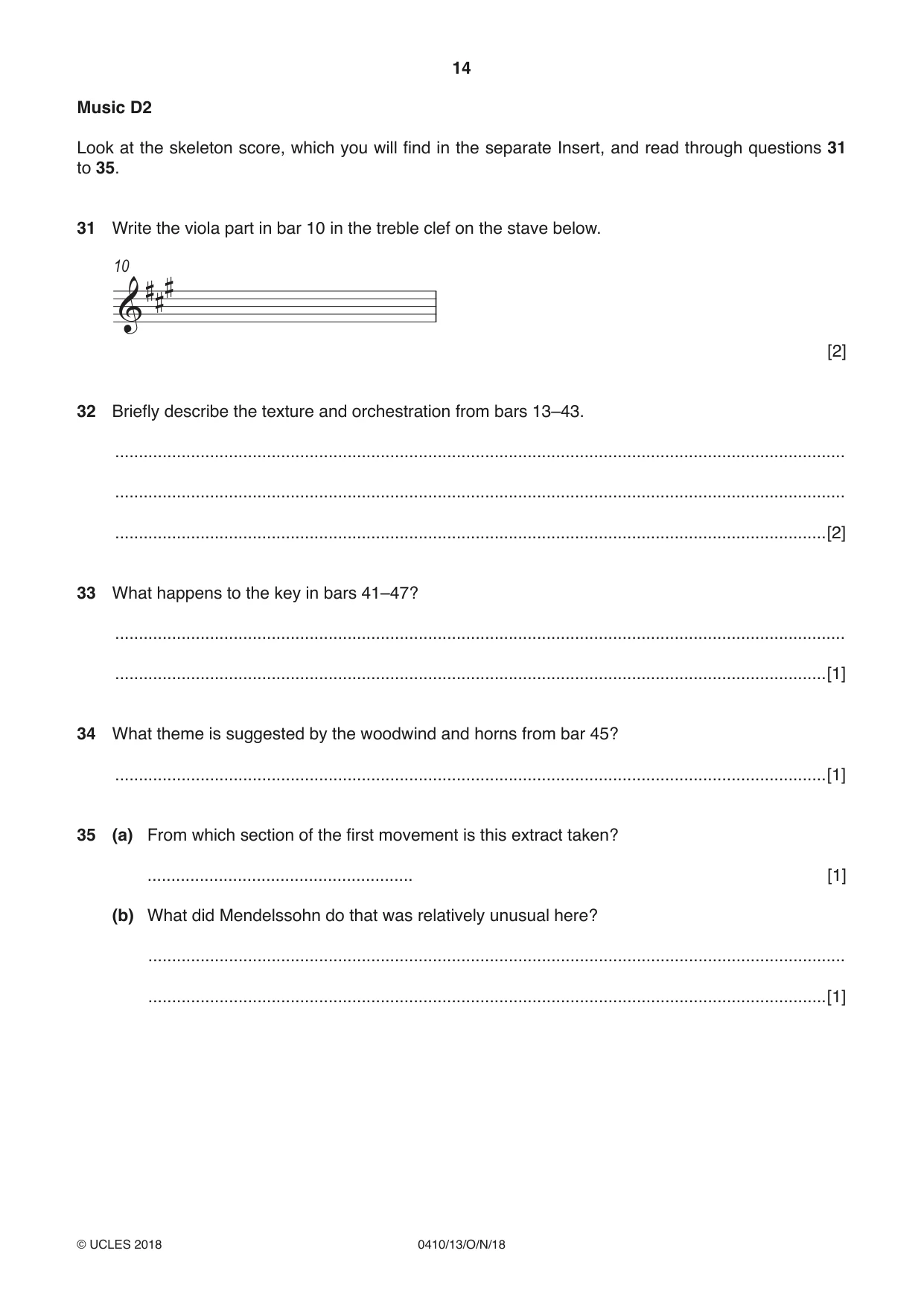 Cambridge IGCSE Music 0410 2018 Oct/Nov Paper 1 · Variant 3 question paper, page 14 of 16