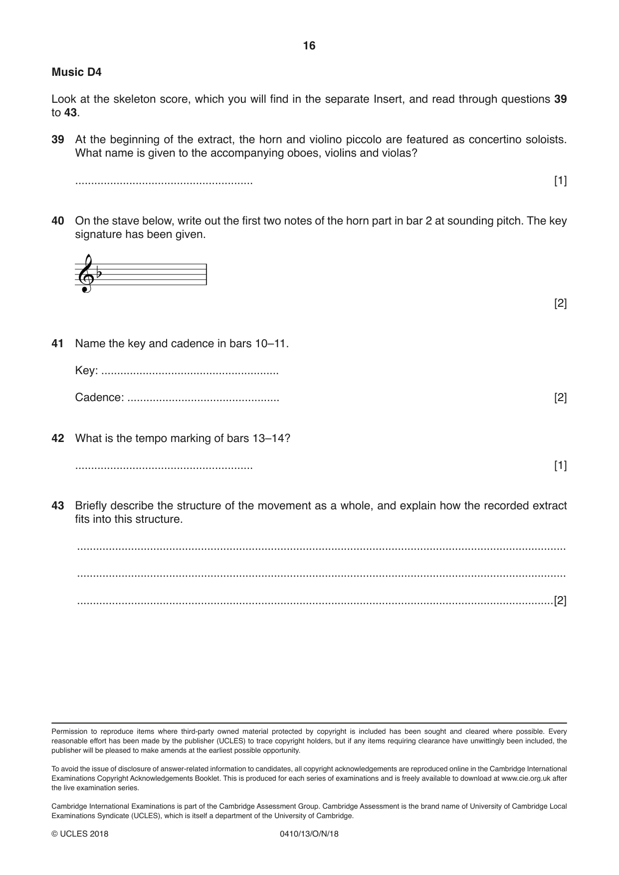 Cambridge IGCSE Music 0410 2018 Oct/Nov Paper 1 · Variant 3 question paper, page 16 of 16
