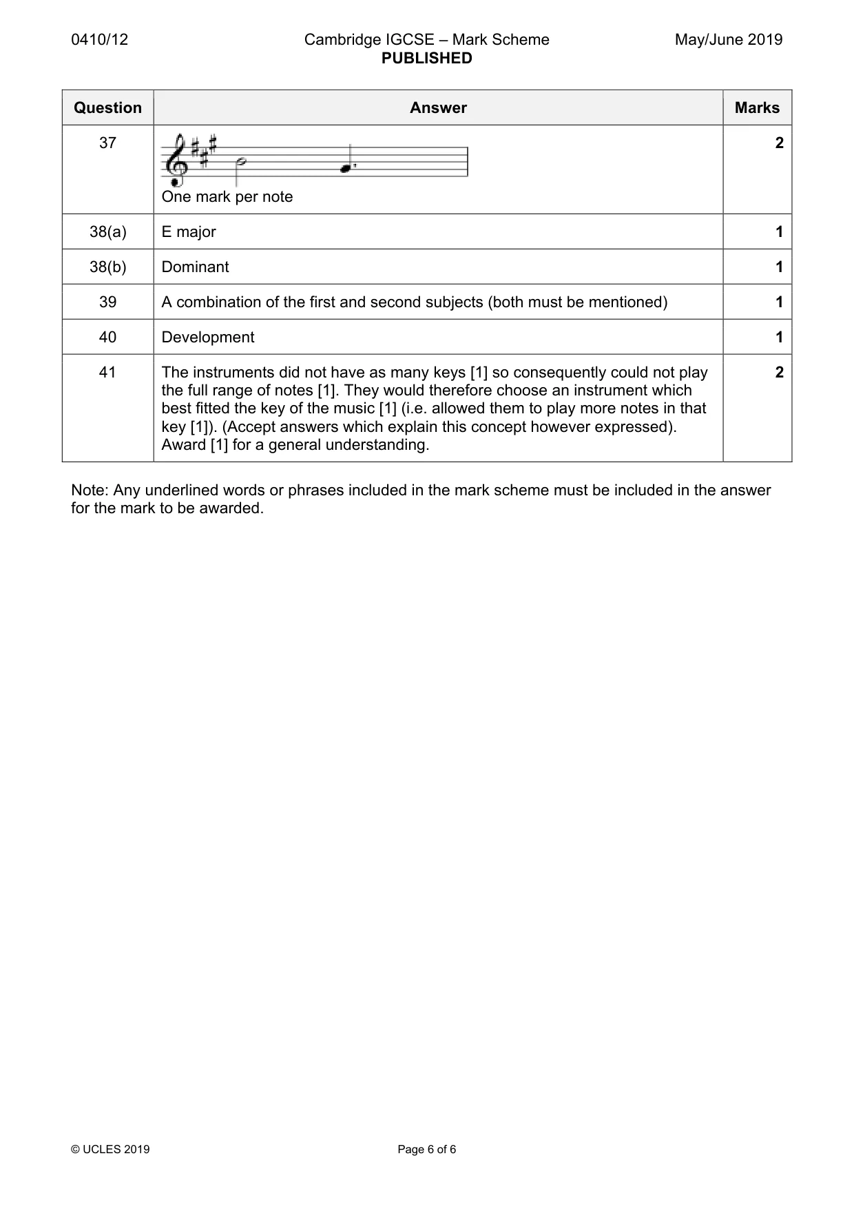 Mark scheme, page 6 of 6