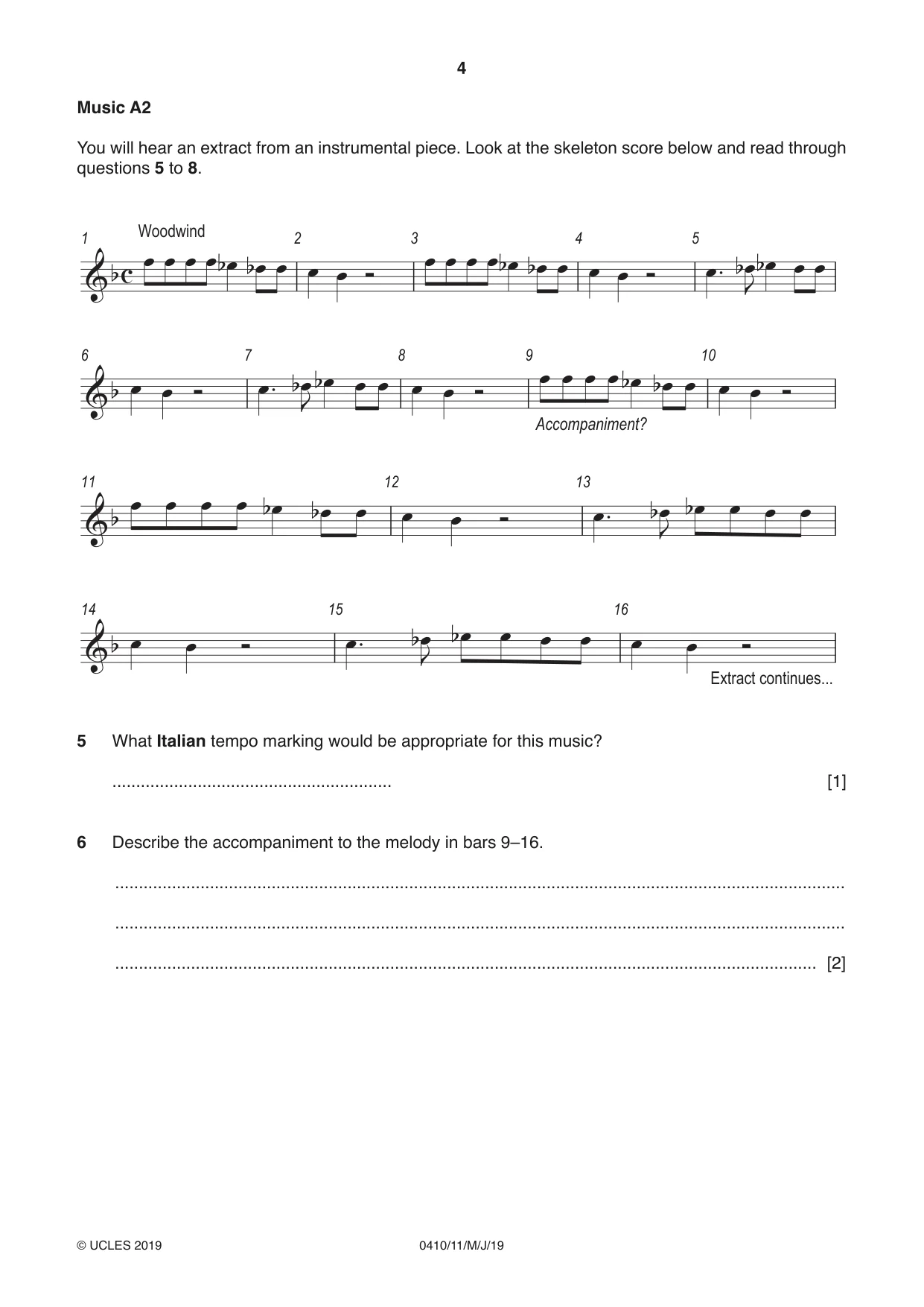 Cambridge IGCSE Music 0410 2019 May/June Paper 1 · Variant 1 question paper, page 4 of 16