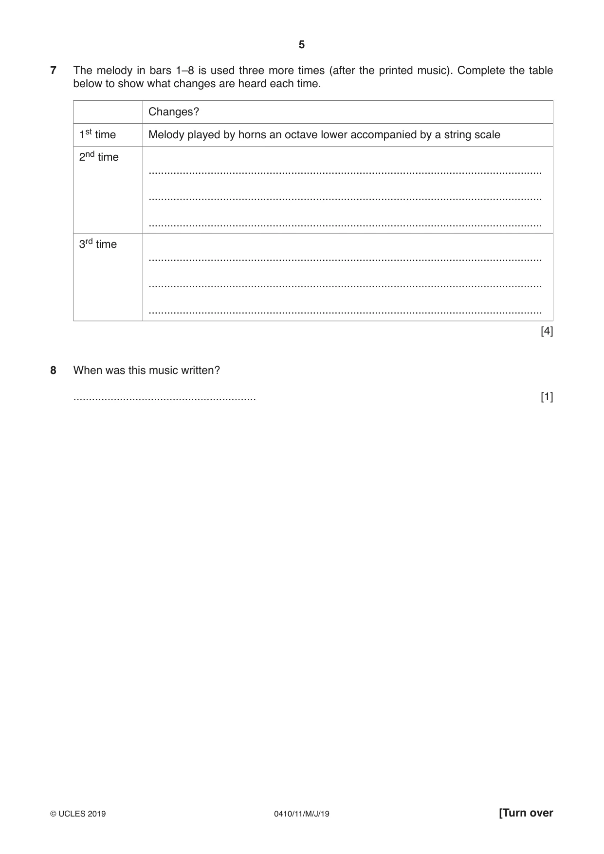 Cambridge IGCSE Music 0410 2019 May/June Paper 1 · Variant 1 question paper, page 5 of 16