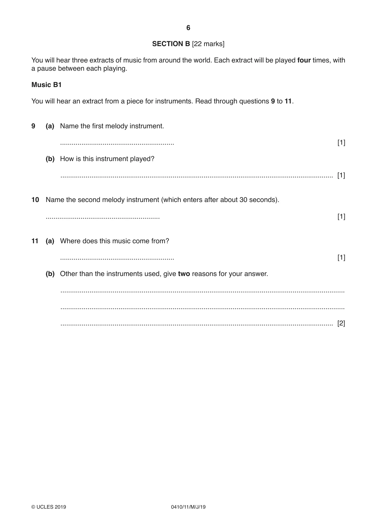 Cambridge IGCSE Music 0410 2019 May/June Paper 1 · Variant 1 question paper, page 6 of 16