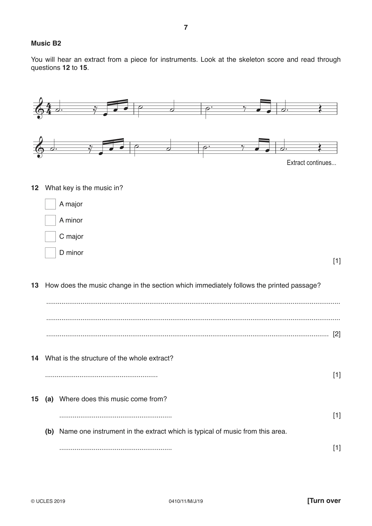 Cambridge IGCSE Music 0410 2019 May/June Paper 1 · Variant 1 question paper, page 7 of 16