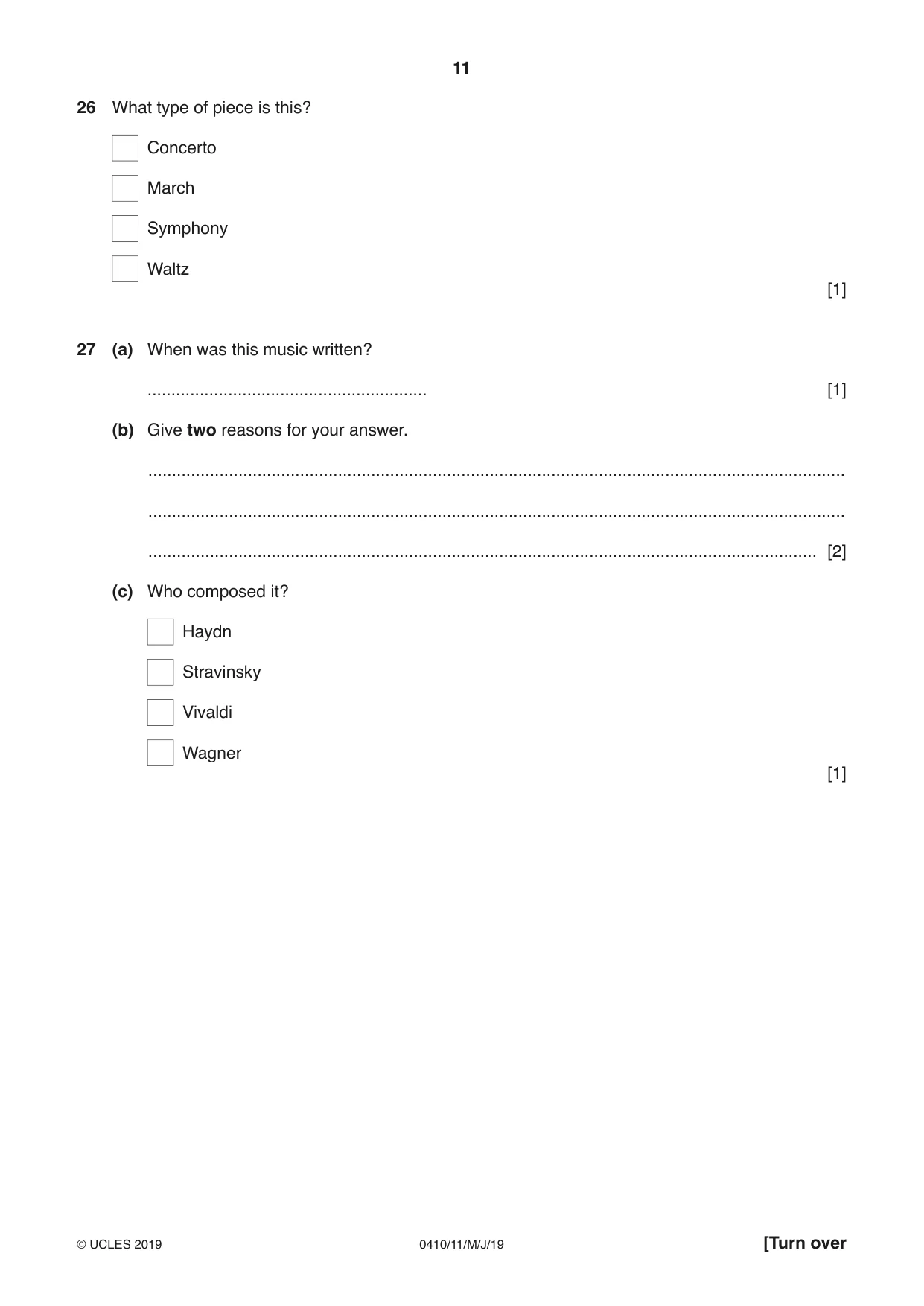 Cambridge IGCSE Music 0410 2019 May/June Paper 1 · Variant 1 question paper, page 11 of 16