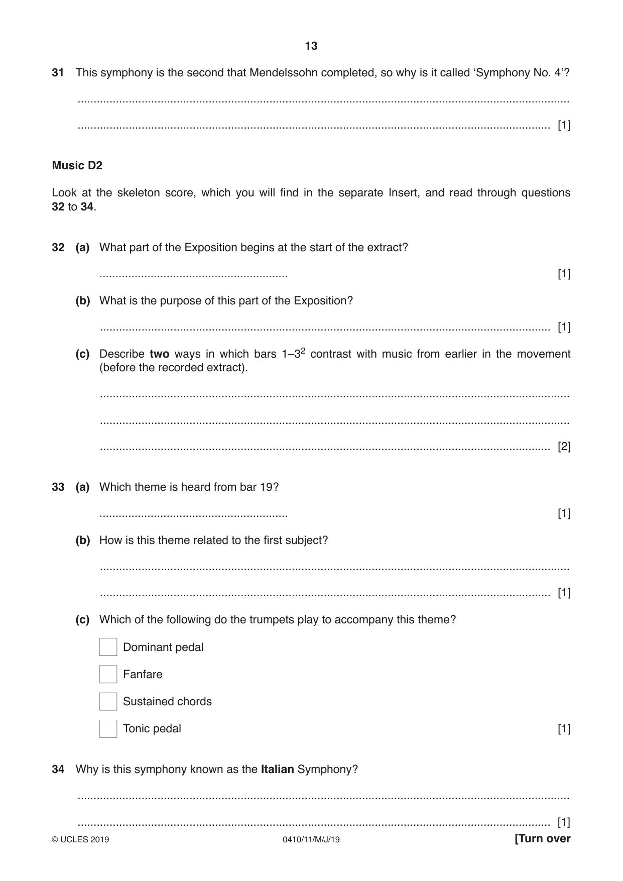 Cambridge IGCSE Music 0410 2019 May/June Paper 1 · Variant 1 question paper, page 13 of 16