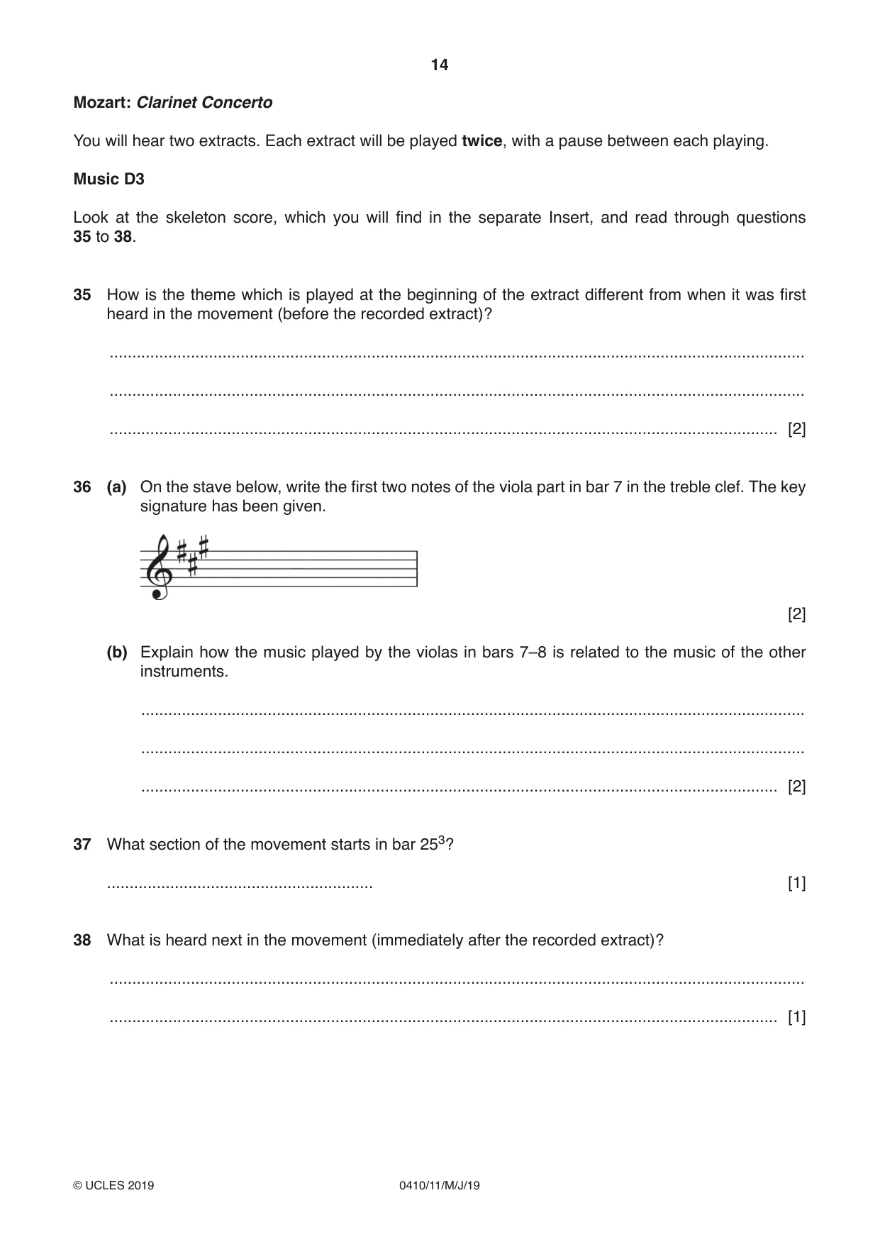 Cambridge IGCSE Music 0410 2019 May/June Paper 1 · Variant 1 question paper, page 14 of 16