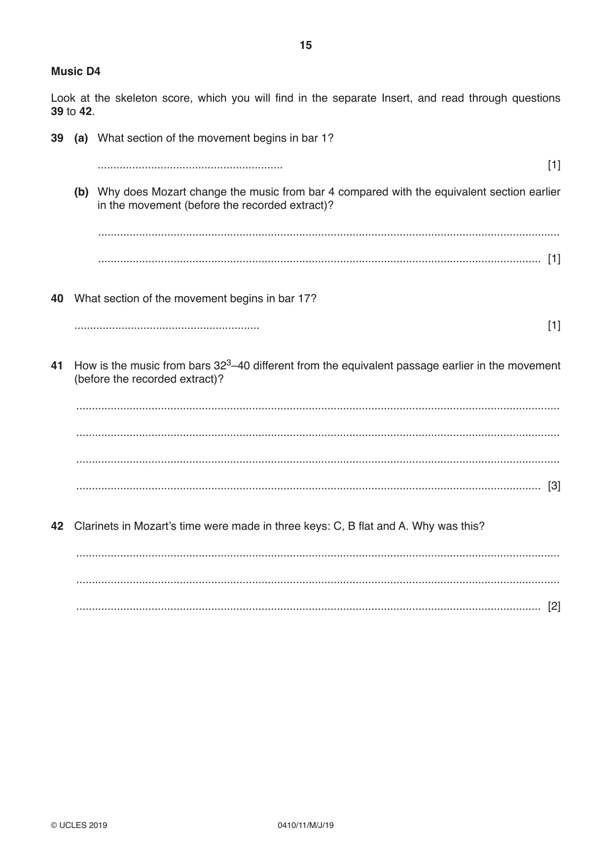 Cambridge IGCSE Music 0410 2019 May/June Paper 1 · Variant 1 question paper, page 15 of 16
