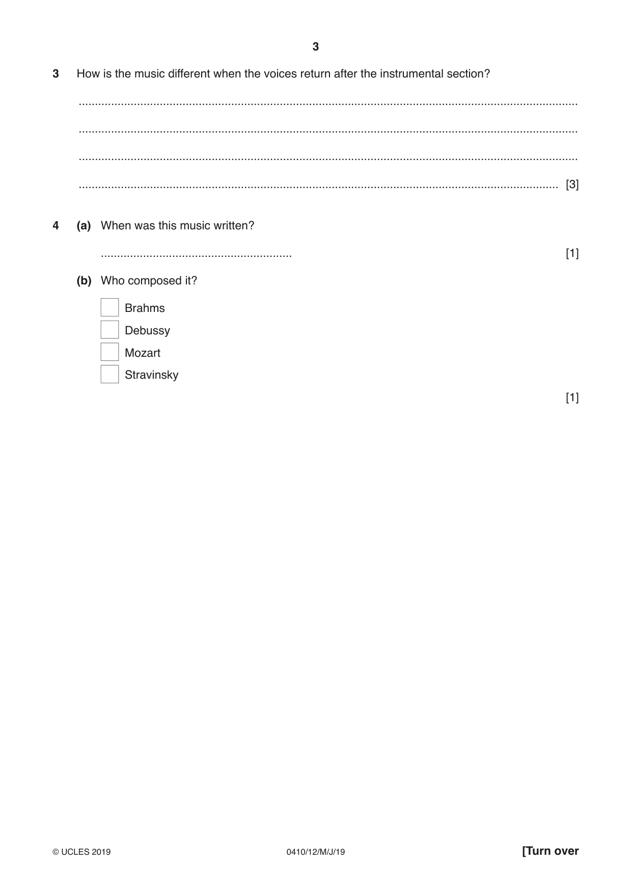 Cambridge IGCSE Music 0410 2019 May/June Paper 1 · Variant 2 question paper, page 3 of 16