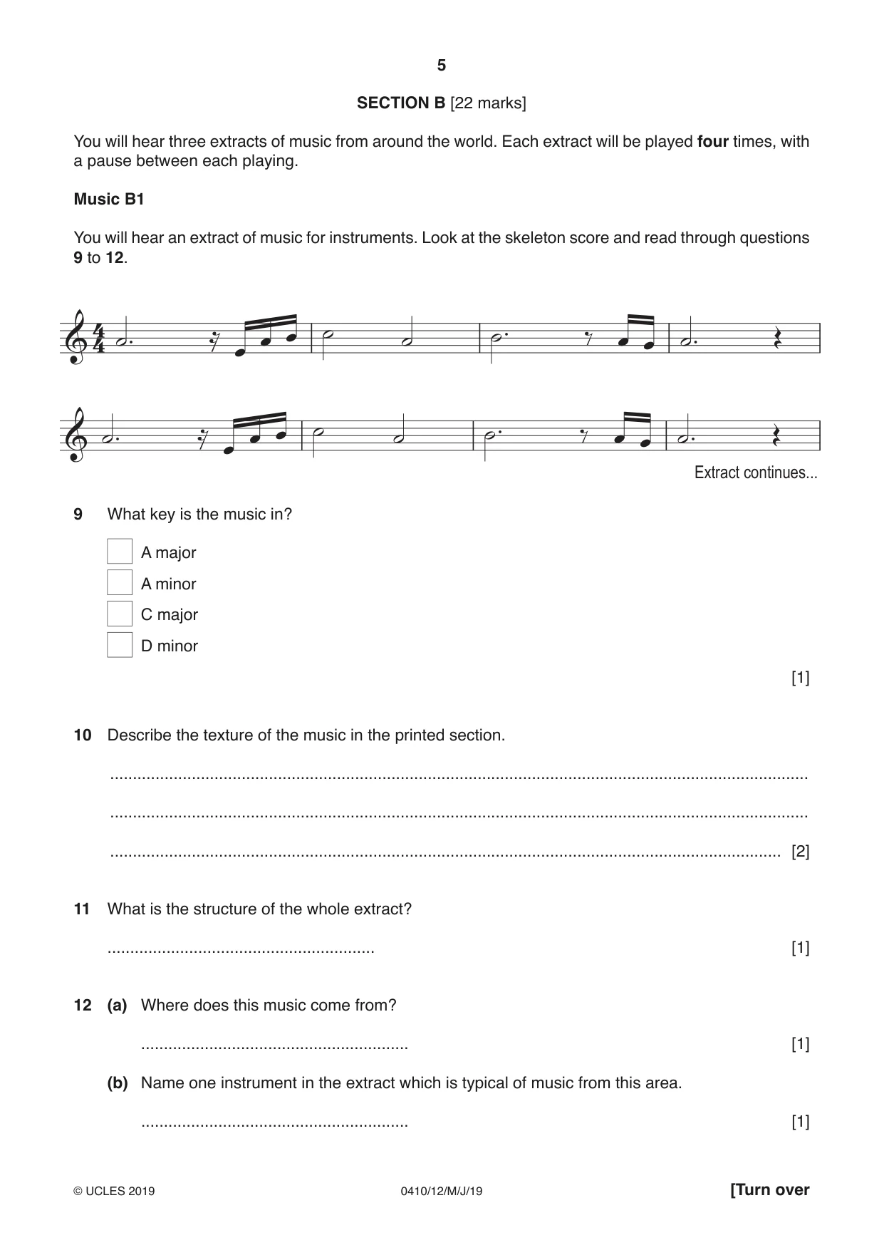 Cambridge IGCSE Music 0410 2019 May/June Paper 1 · Variant 2 question paper, page 5 of 16