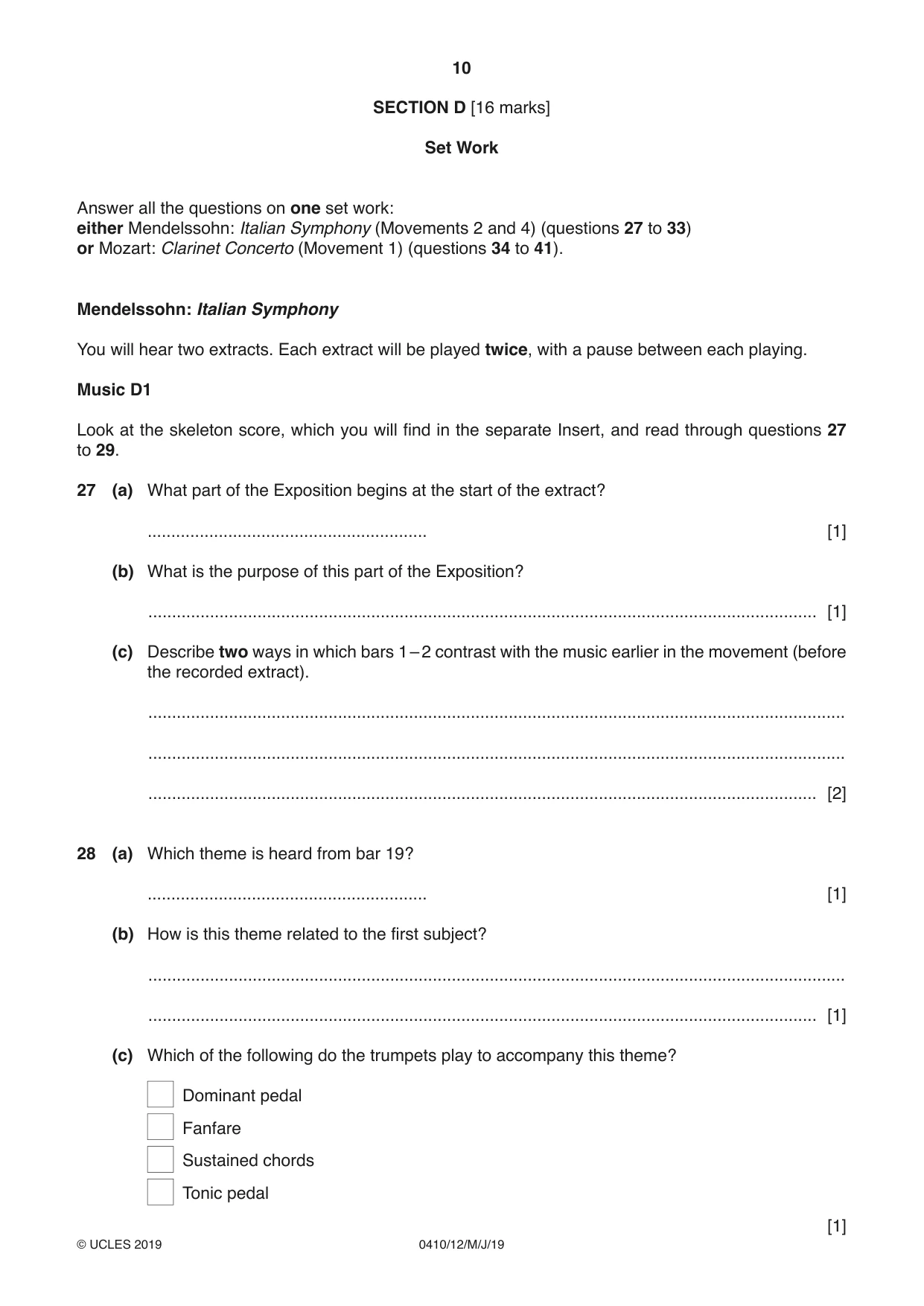Cambridge IGCSE Music 0410 2019 May/June Paper 1 · Variant 2 question paper, page 10 of 16