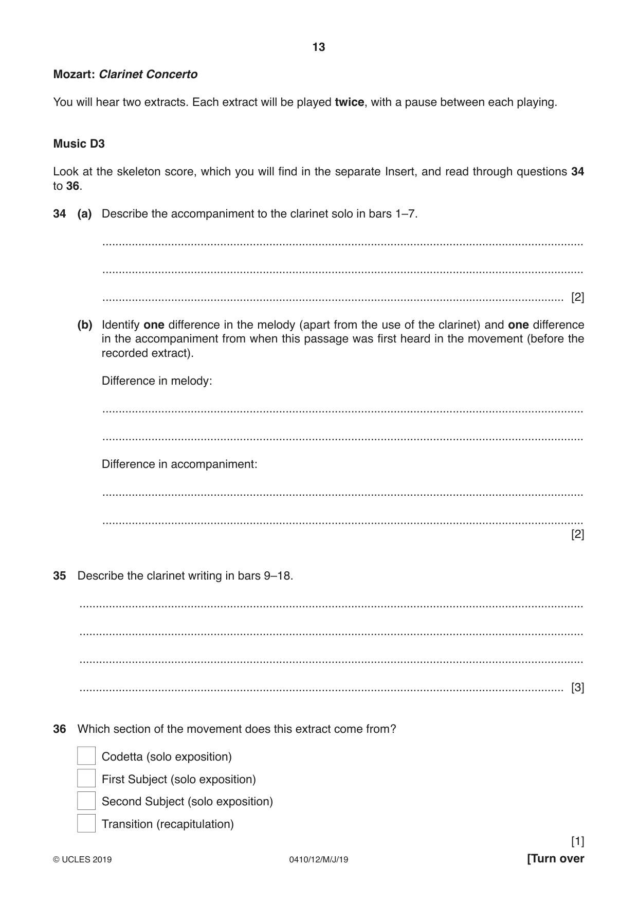 Cambridge IGCSE Music 0410 2019 May/June Paper 1 · Variant 2 question paper, page 13 of 16