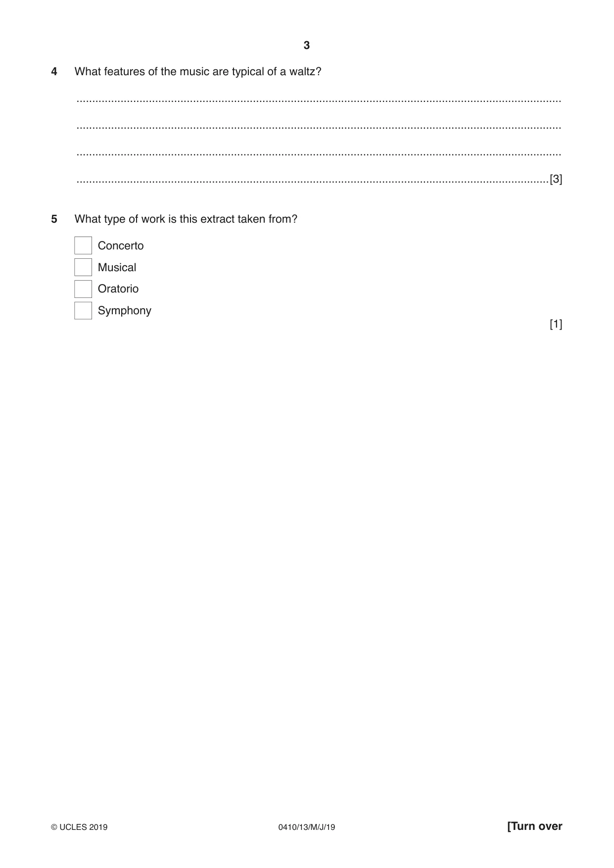 Cambridge IGCSE Music 0410 2019 May/June Paper 1 · Variant 3 question paper, page 3 of 16